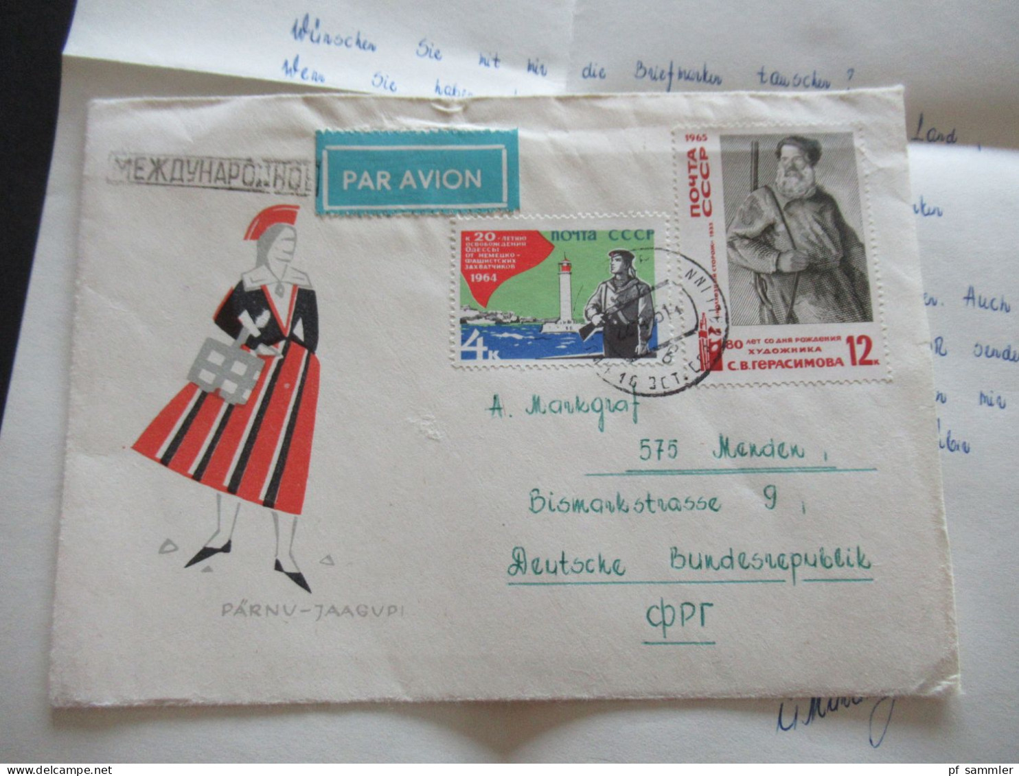 Russland UdSSR / Estland 1966 Par Avion Luftpost Poste Restante - Menden Sauerland / Umschlag Mit Inhalt Und Briefmarke - Ukraine