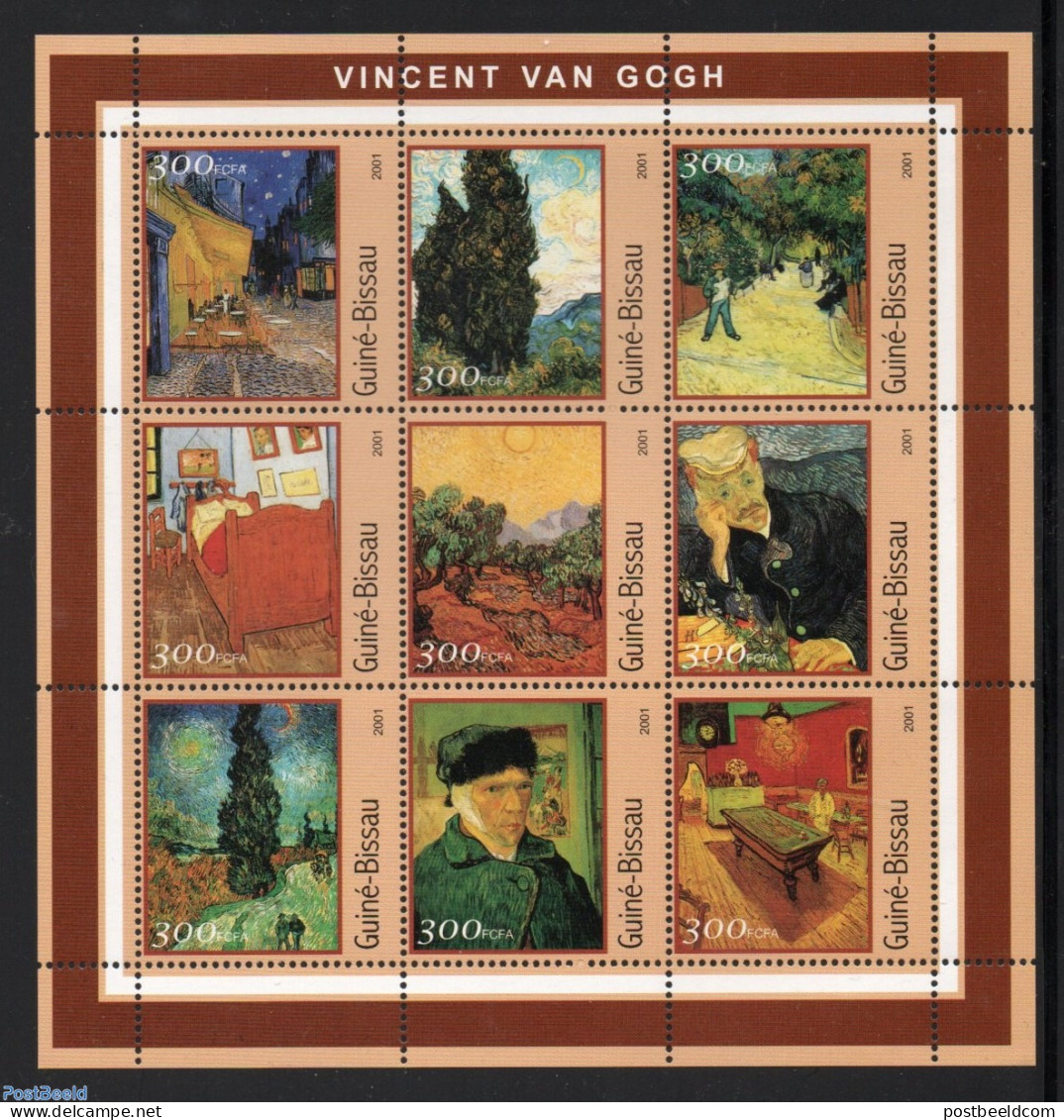 Guinea Bissau 2001 Van Gogh 9v M/s, Mint NH, Art - Modern Art (1850-present) - Paintings - Vincent Van Gogh - Guinea-Bissau