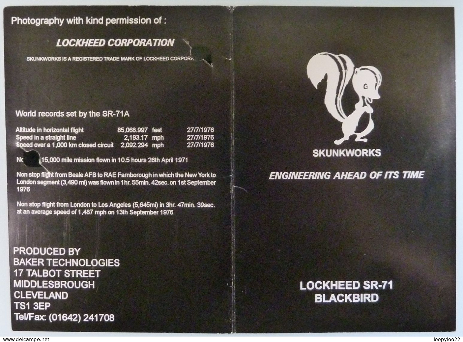 UK - BT - L&G - Lockheed SR-71 Blackbird - Skunkworks - BTG449 - Limited Edition In Folder - 600ex - Mint - BT Emissions Générales