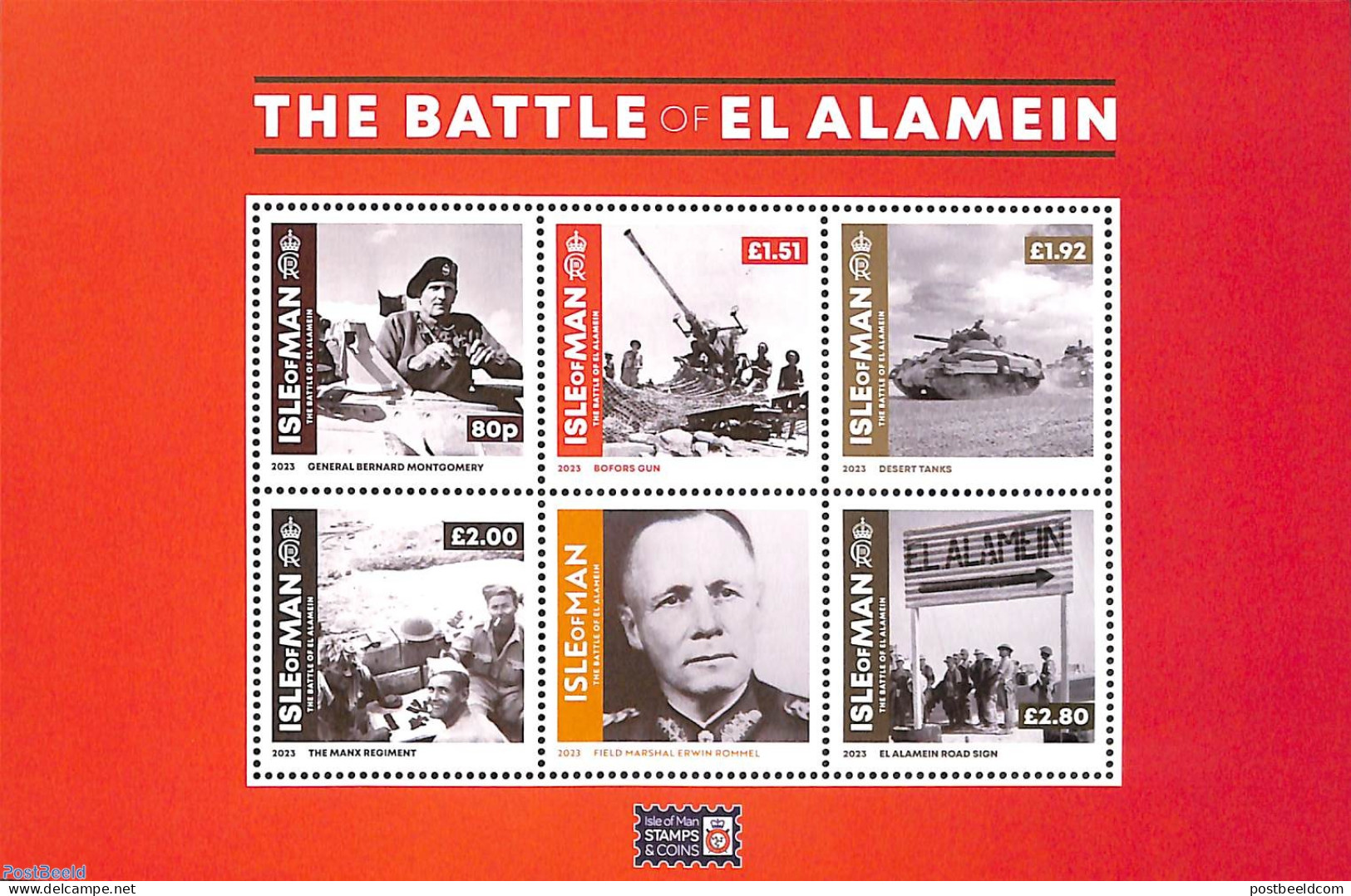 Isle Of Man 2023 The Battle Of El Alamein 6v M/s, Mint NH, History - World War II - Guerre Mondiale (Seconde)