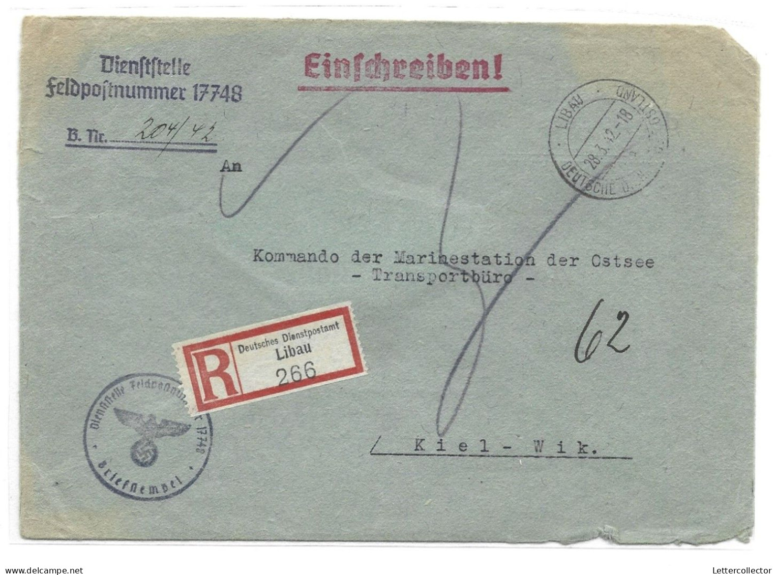 Feldpost Einschreiben Dienstpost Libau Ostland 1942 - Feldpost 2e Wereldoorlog