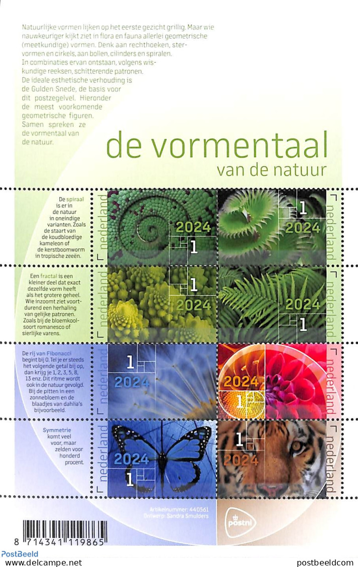 Netherlands 2024 Natural Structures 8v M/s, Mint NH, Nature - Butterflies - Cat Family - Flowers & Plants - Neufs