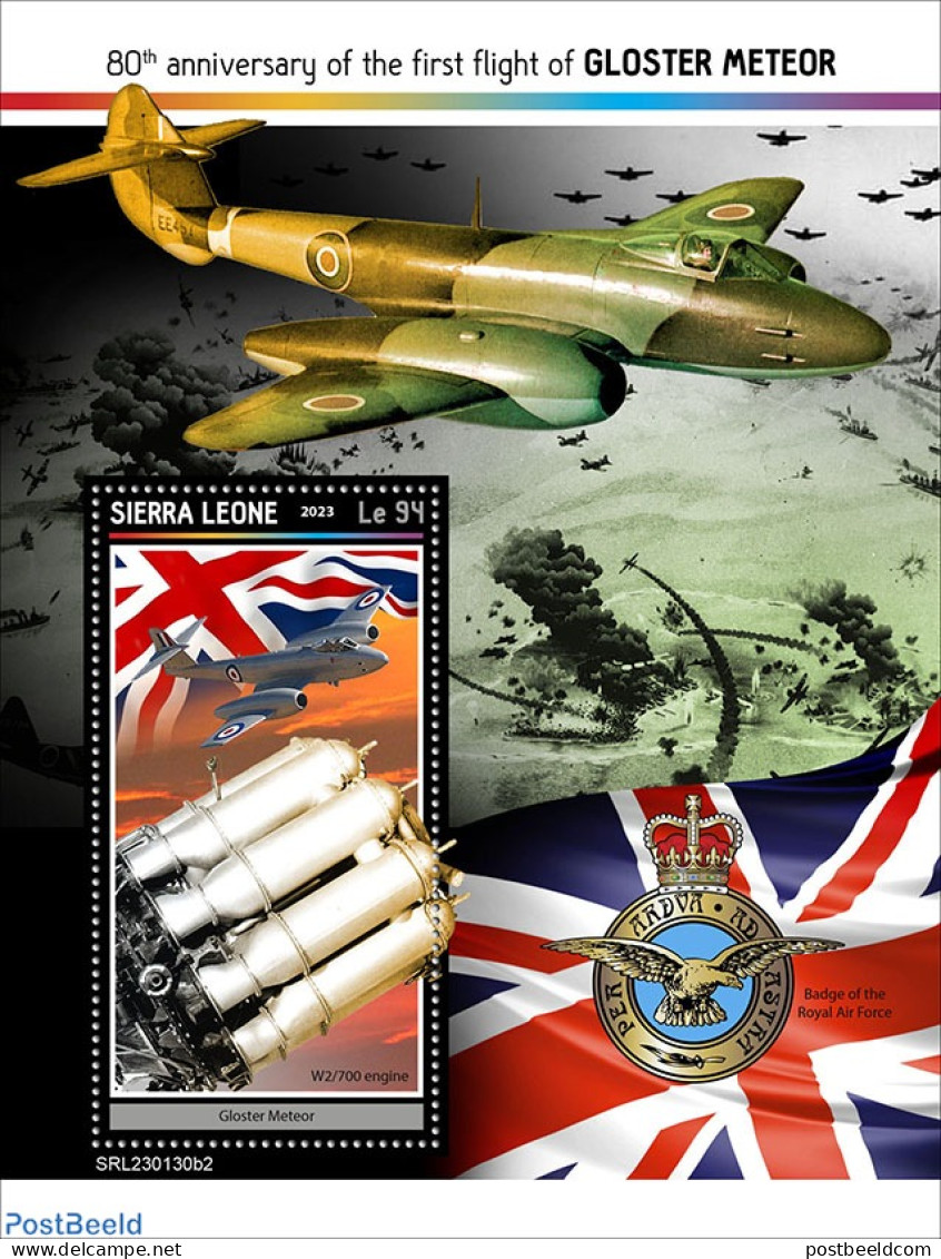 Sierra Leone 2023 Gloster Meteor, Mint NH, History - Transport - Militarism - Aircraft & Aviation - Militaria