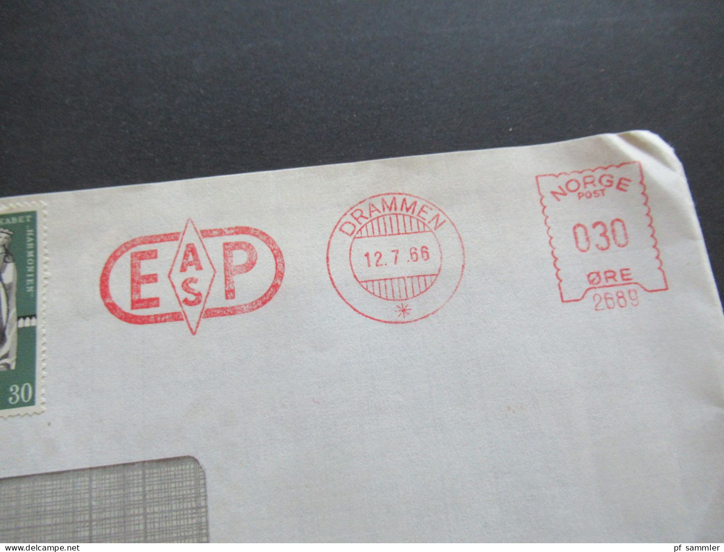 Norwegen 1966 AFS Absenderfreistempel AS EP Drammen Norge Post Und 2x Briefmarke Musikselskabet - Briefe U. Dokumente