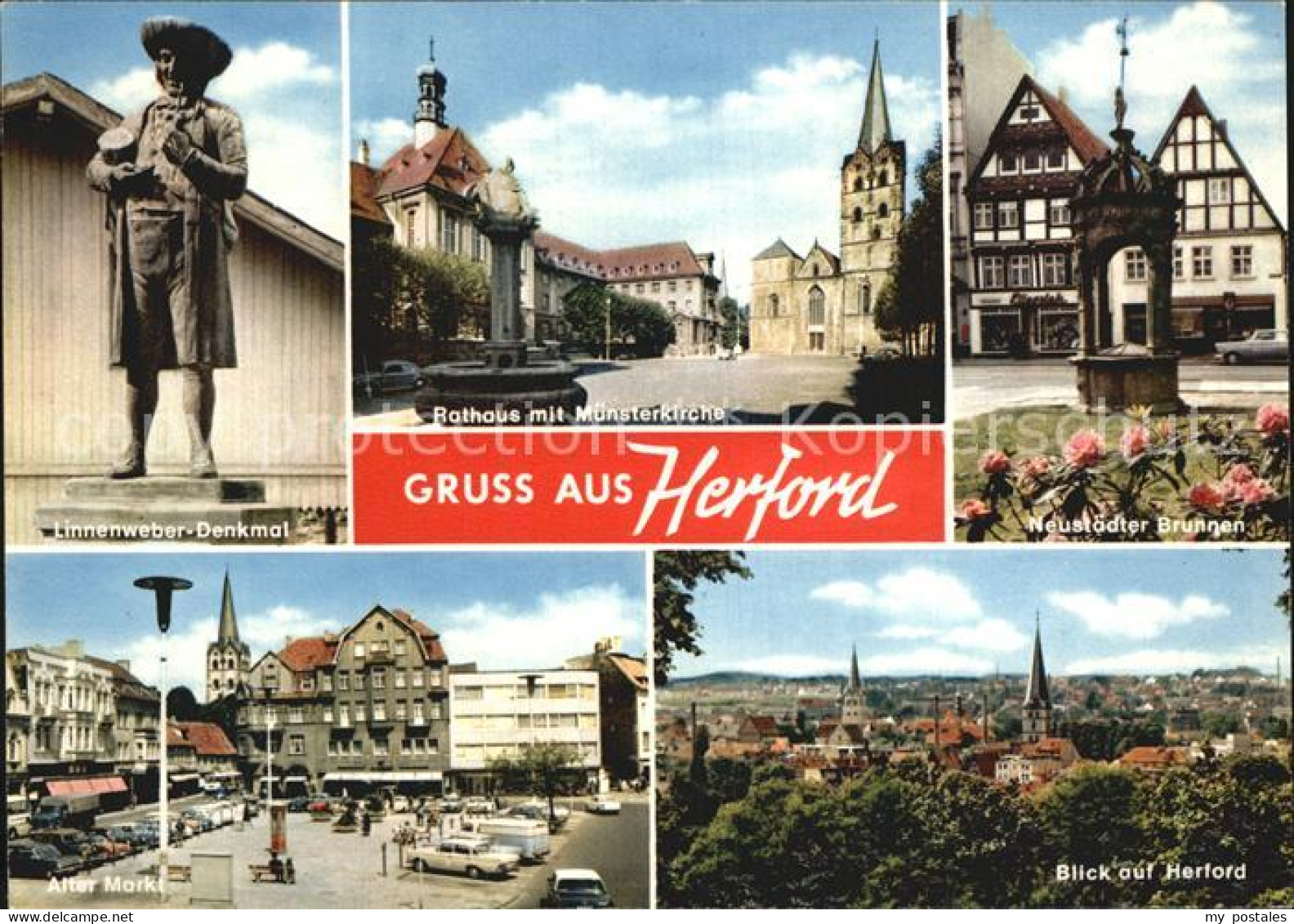 72596440 Herford Linnenweber Denkmal Rathaus Kirche Brunnen Markt Herford - Herford