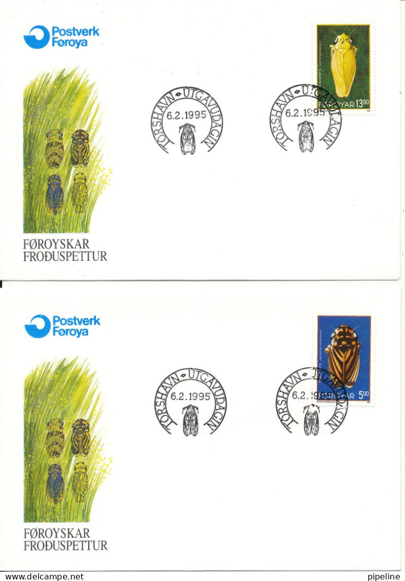 Faroe Islands FDC 6-2-1995 Complete Set CICADA's On 4 Covers With Cachet - Faroe Islands