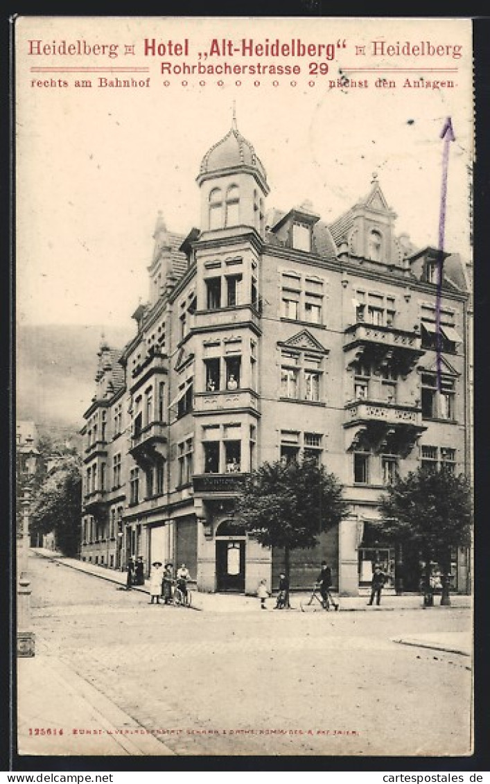AK Heidelberg, Hotel Alt-Heidelberg, Radfahrer Und Passanten  - Heidelberg