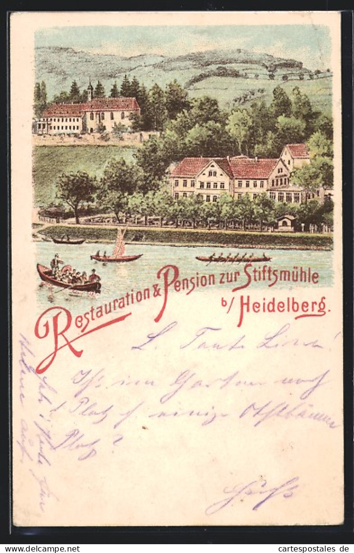 Lithographie Heidelberg, Restauration Und Pension Zur Stiftsmühle  - Heidelberg