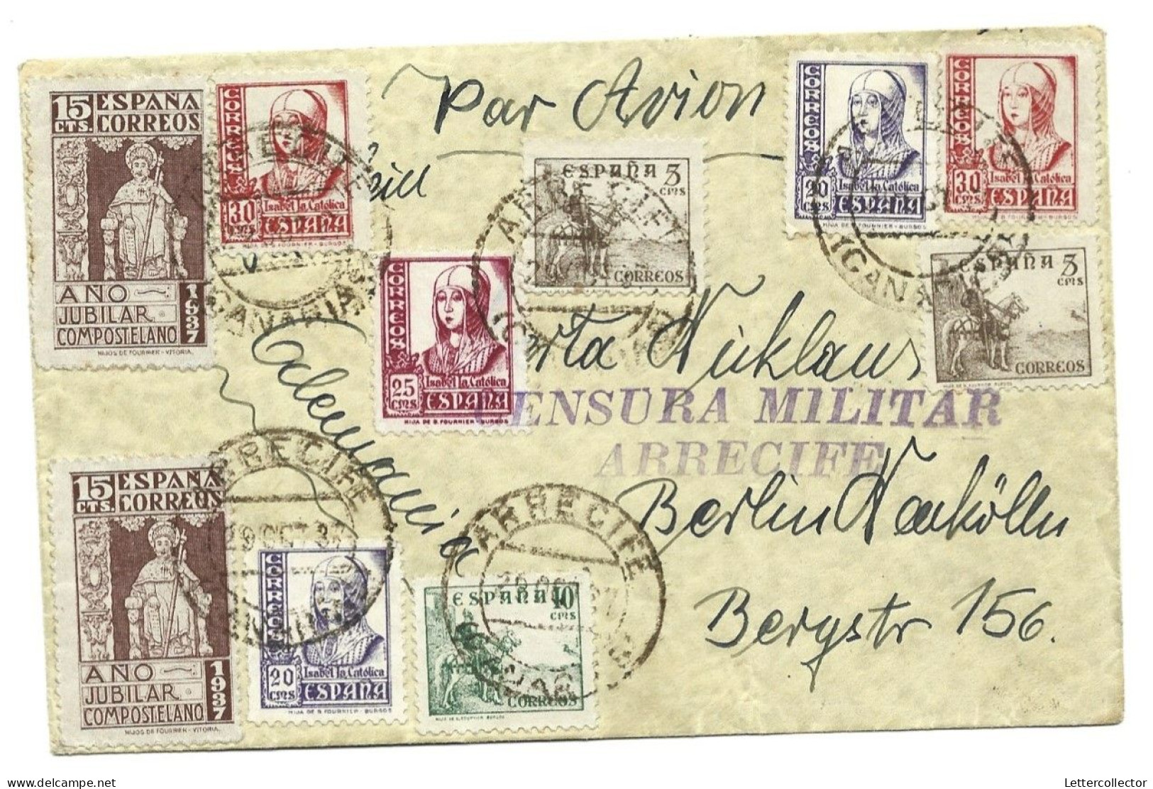 Feldpost Marine Linienschiff Schleswig Holstein Arrecife Spanien Bürgerkrieg 1937 Zensur - Feldpost World War II