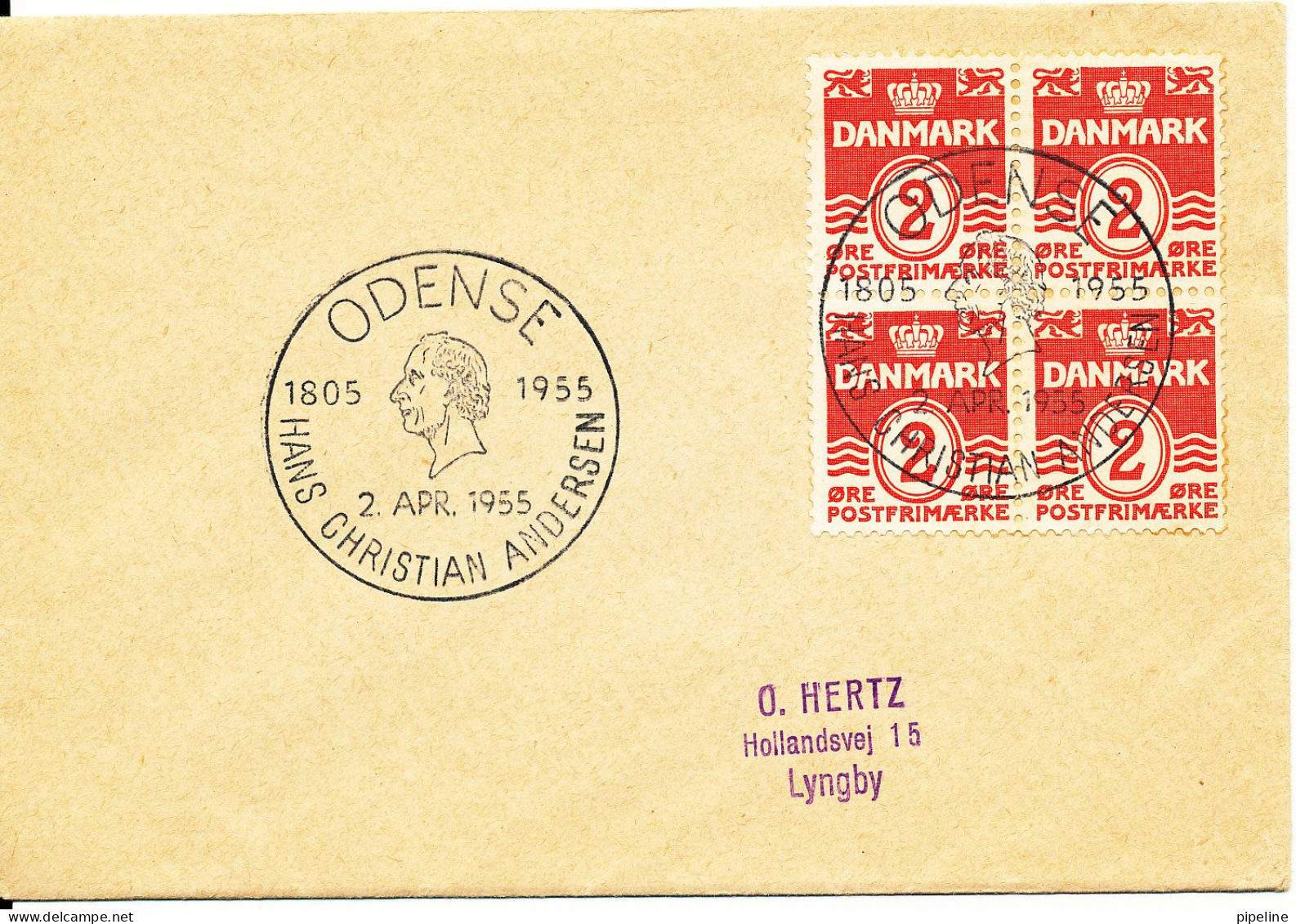 Denmark Small Cover With Special Postmark Hans Christian Andersen Odense 2-4-1955 - Cartas & Documentos