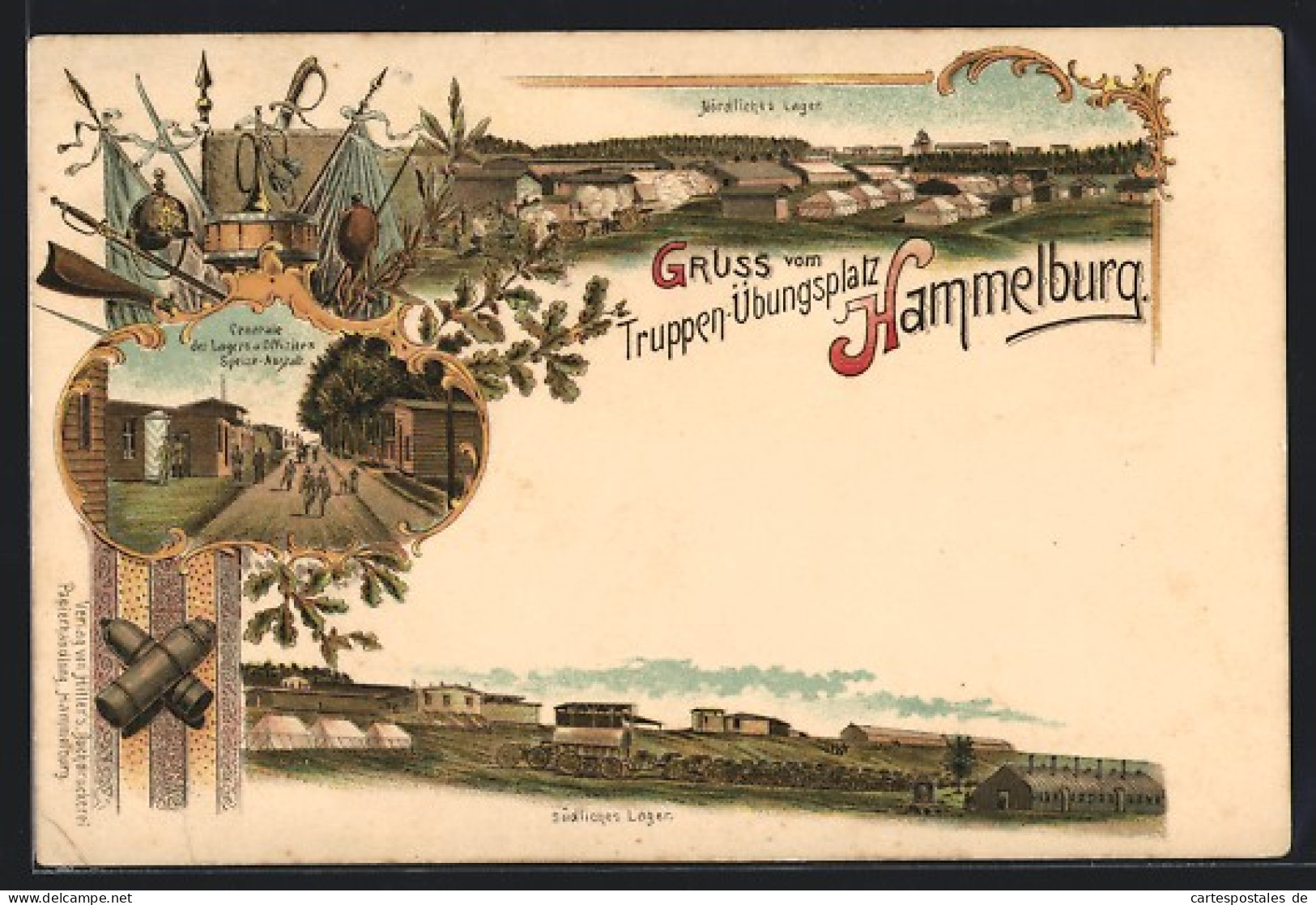 Lithographie Hammelburg, Truppen-Übungsplatz, Südliches Lager, Nördliches Lager, Centrale Und Offiziers Speise-Anst  - Hammelburg