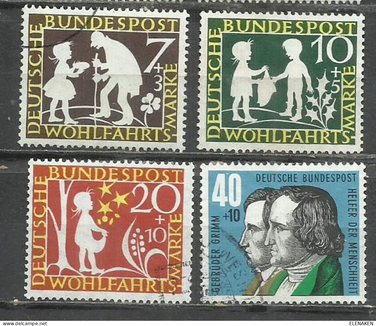 7494S-SERIE COMPLETA ALEMANIA 1959 CUENTOS 195/198 LITERATURA INFANTIL SOBRE TASAS - Used Stamps