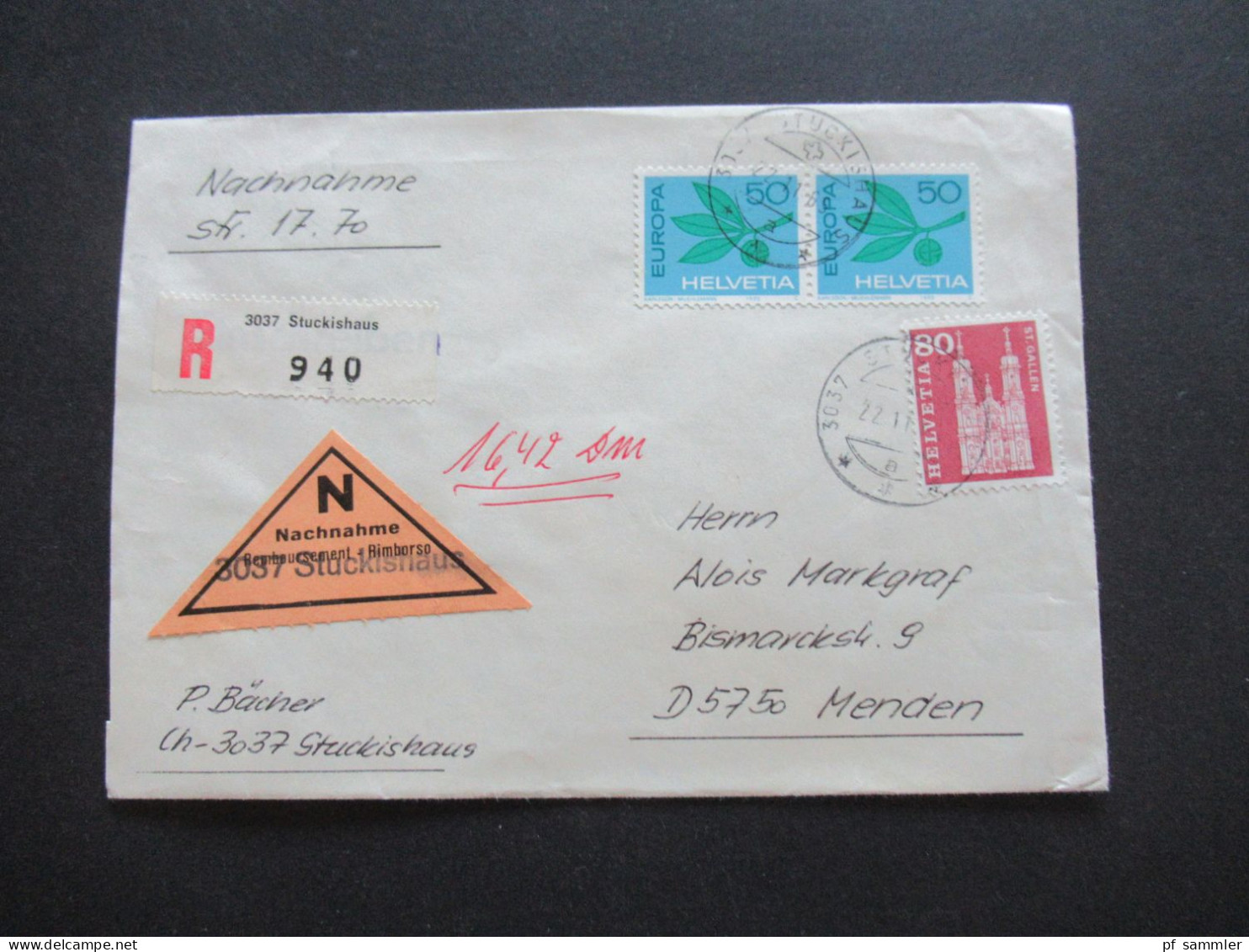 Schweiz 1965 Einschreiben Nachnahme Gestempelter Remboursement Nachnahme Zettel Mit L1 3037 Stuckishaus - Briefe U. Dokumente