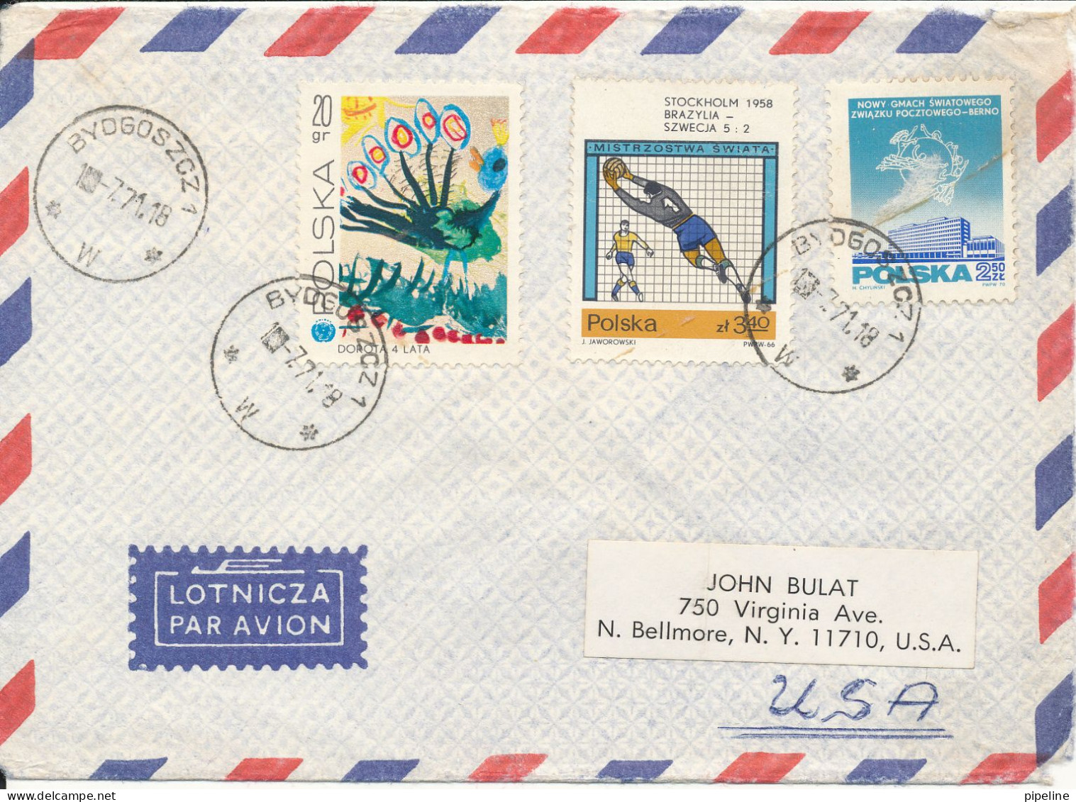 Poland Air Mail Cover Sent To USA Bydgoszoz 10-7-1971 Topic Stamps - Covers & Documents