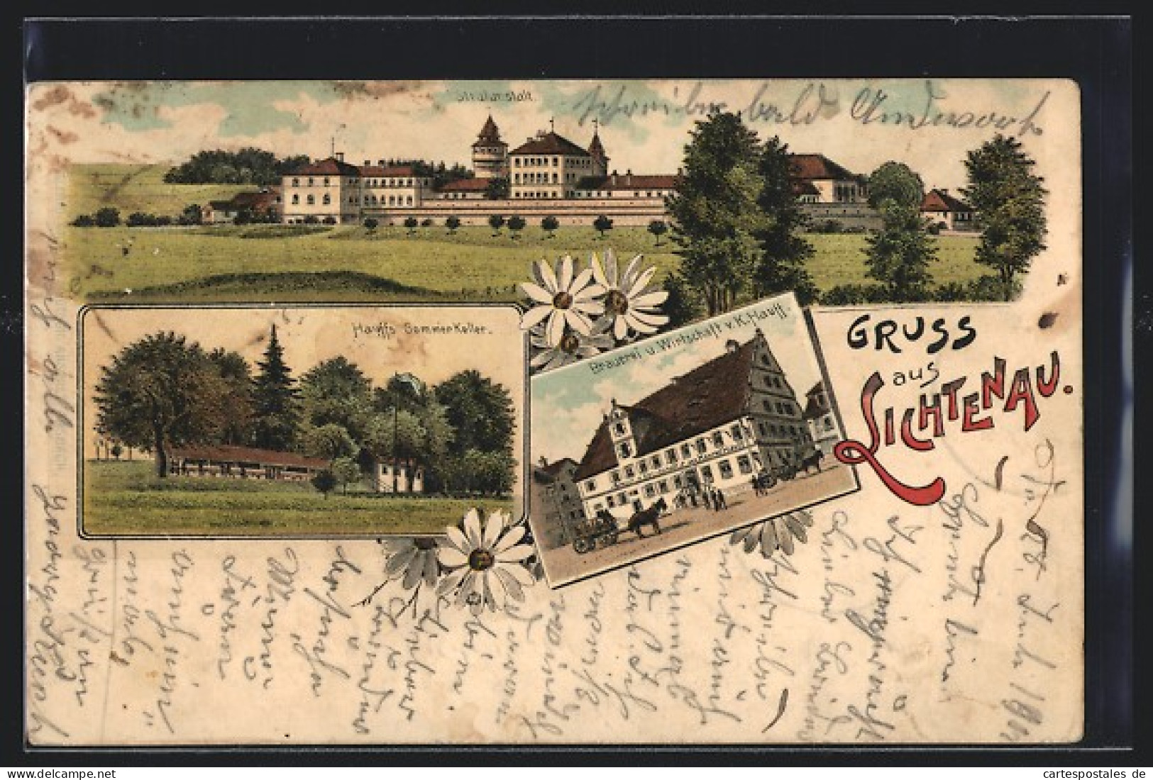 Lithographie Lichtenau, Brauerei & Wirtschaft Hauff, Sommerkeller, Strafanstalt  - Gefängnis & Insassen