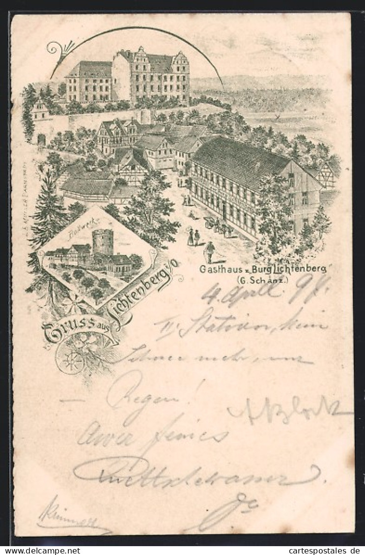 Lithographie Lichtenberg I. O., Gasthaus Burg Lichtenberg Von G. Schanz, Bollwerk  - Lich