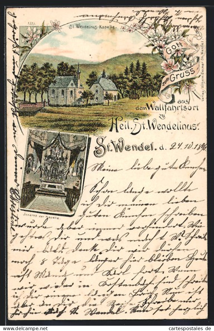 Lithographie St. Wendel, St. Wendelinus-Kapelle, Innenansicht  - Kreis Sankt Wendel