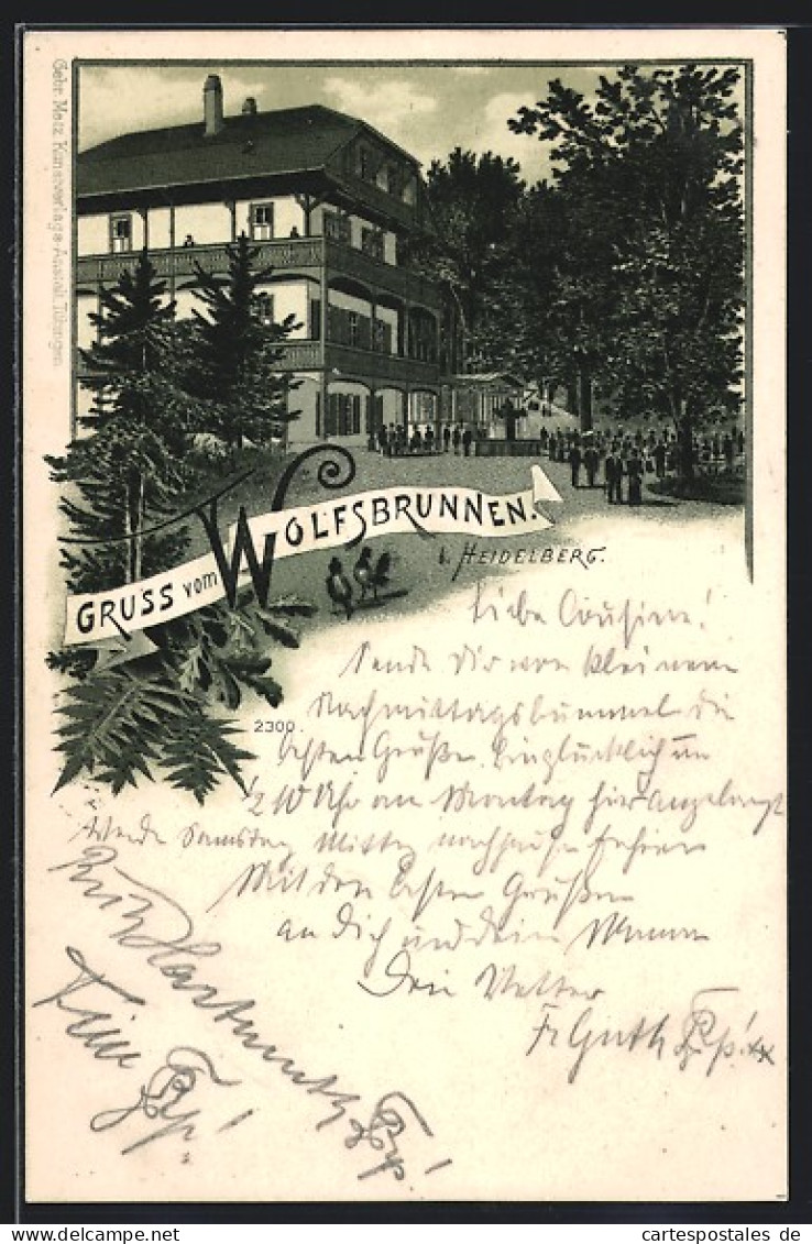 Lithographie Heidelberg, Gasthaus Zum Wolfsbrunnen  - Heidelberg