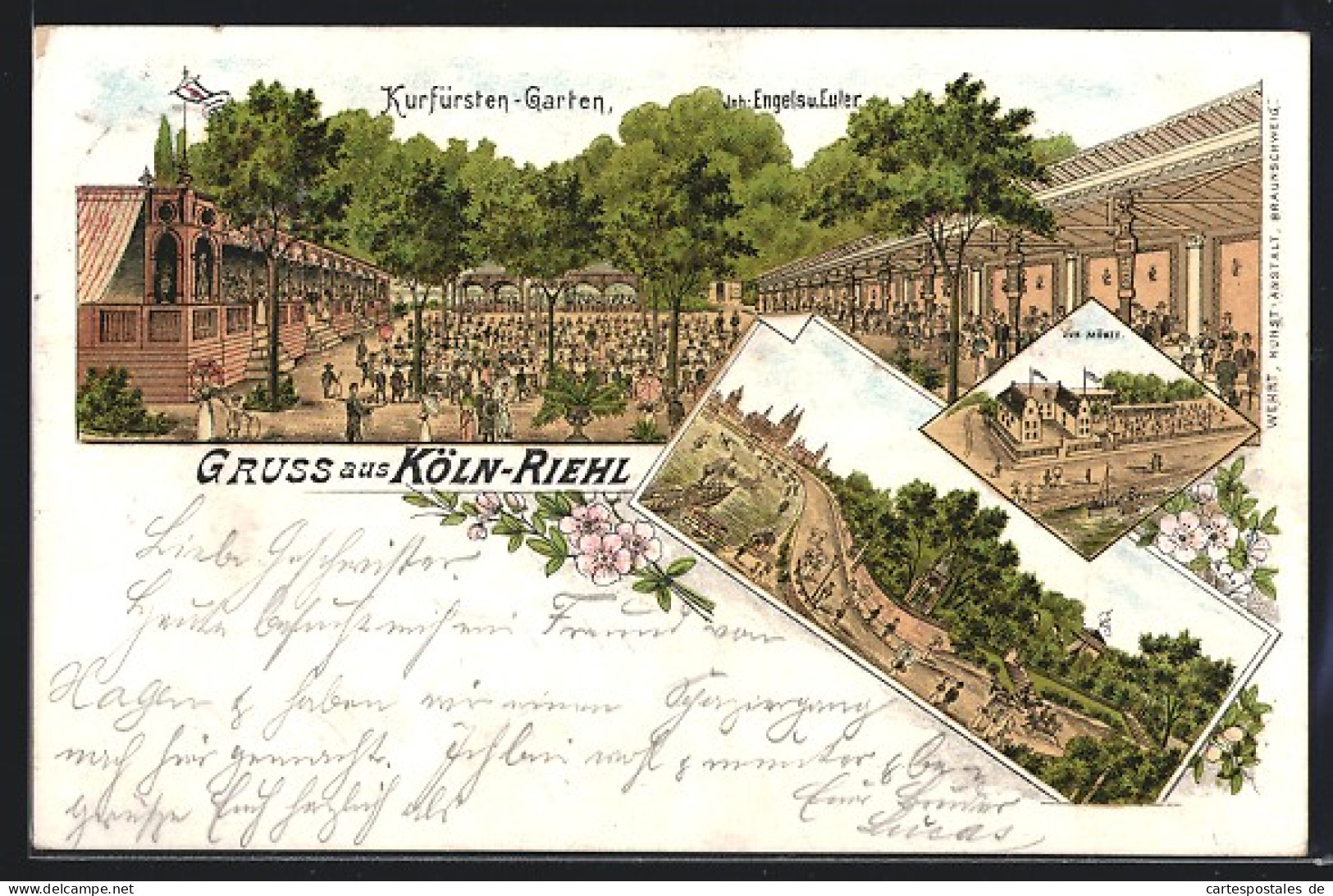Lithographie Köln-Riehl, Kurfürsten-Garten, Gasthaus Zur Münze  - Koeln