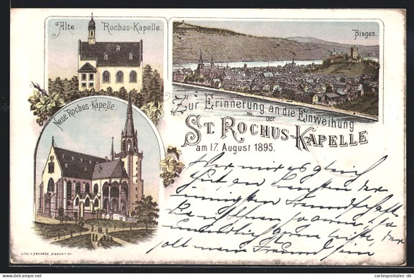 Lithographie Bingen, Alte Und Neue Rochus-Kapelle, Ortsansicht  - Bingen