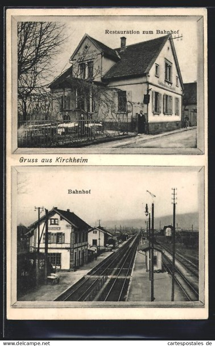 AK Kirchheim, Restaurant Zum Bahnhof, Bahnhof Aus Der Vogelschau  - Kirchheim