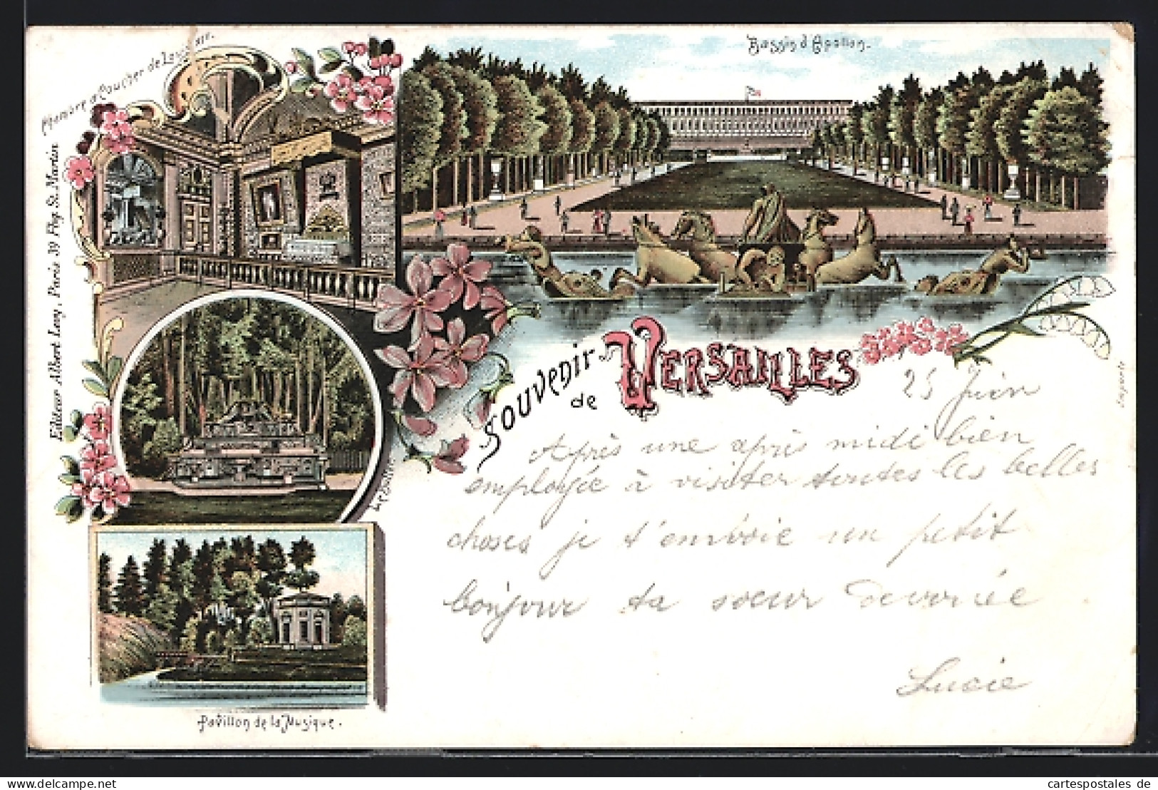 Lithographie Versailles, Bassin D`Apollon, Pavillon De La Musique, Le Buffet  - Versailles