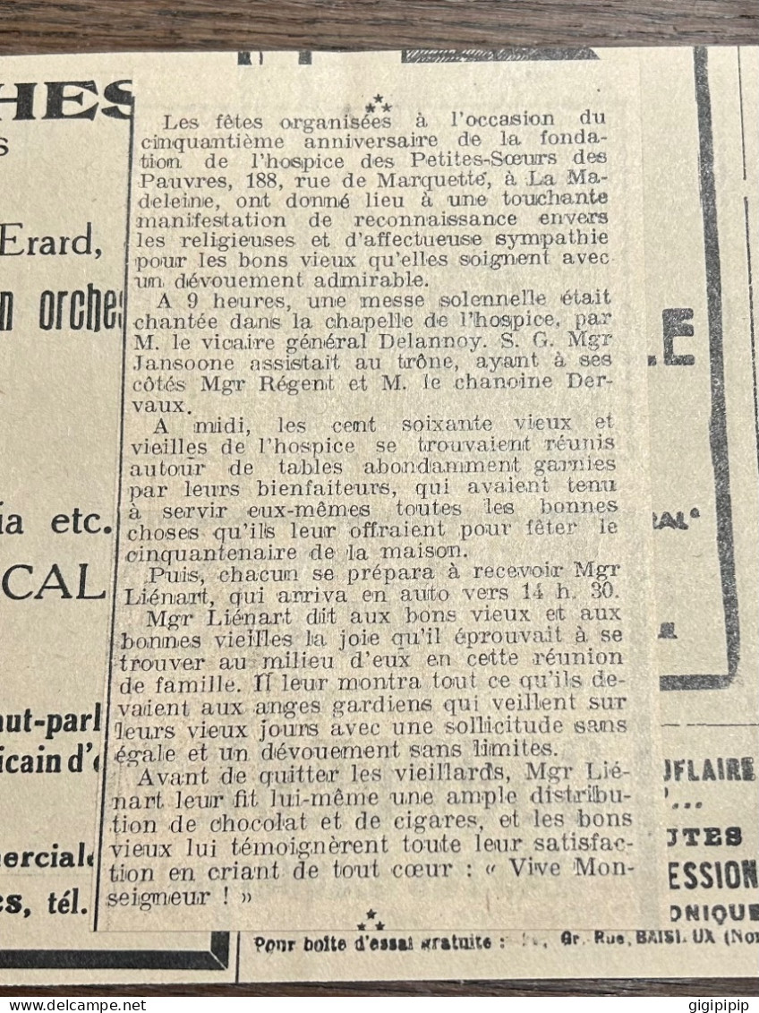 1930 GHI17 CINQUANTENAIRE DE L'HOSPICE DES PETITES-SŒURS DES PAUVRES, A LA MADELEINE Mgr Lienart - Collections
