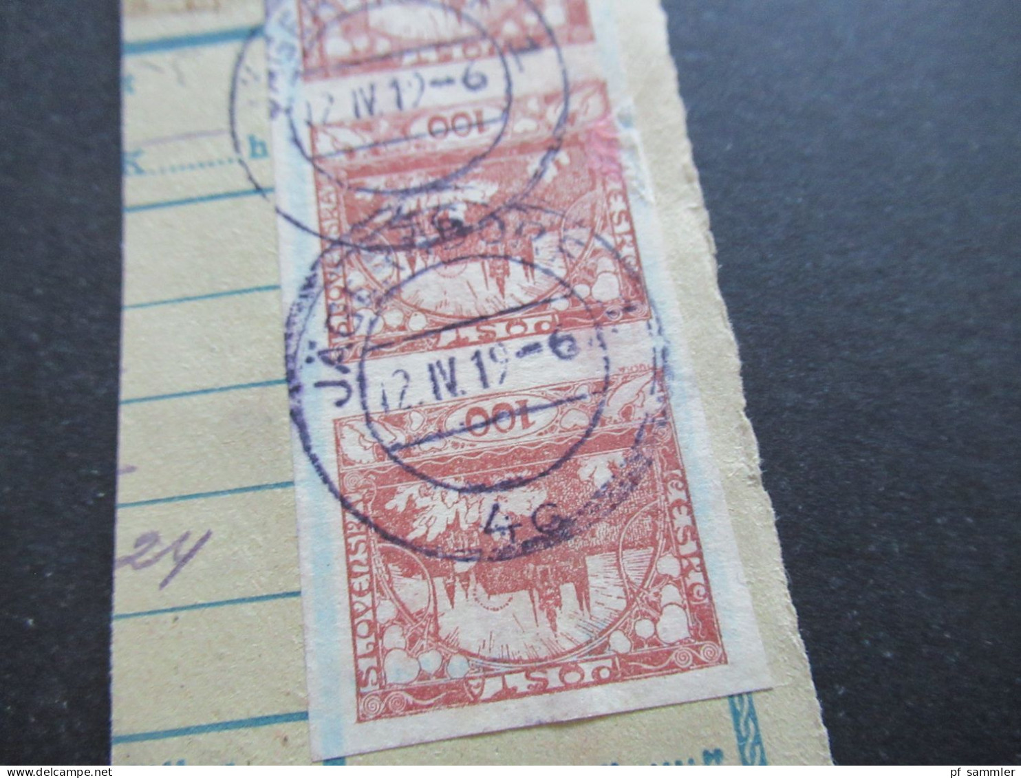 CSR Sudetenland 1919 Briefstück Mit Hradschin Ungezähnt / Mucha MiF Und Violetter Stempel Jägersdorf / 1x Dreierstreifen - Used Stamps