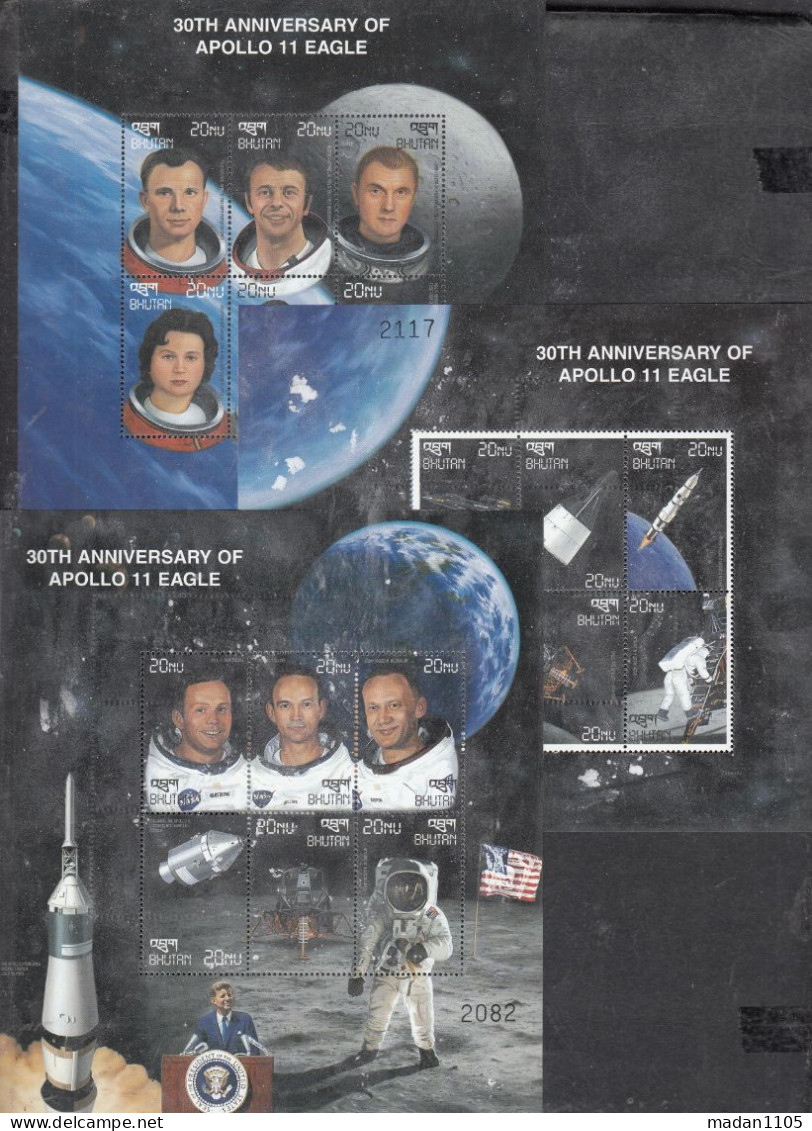 BHUTAN, 1999, The 30th Anniversary Of The First Manned Moon Landing,  Sheetlets,  3 V,  MNH, (**) - Bhutan