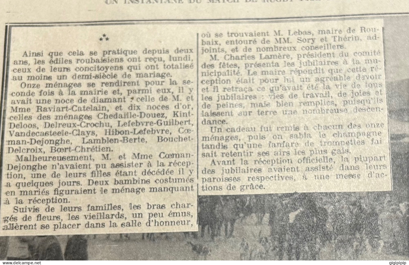 1930 GHI17 NOCES D'OR DIAMANT ROUBAIX Raviart Catelain Chedaille-Douez Kint-Deloos Delreux-Crochu Lefebvre-Guilbert - Collections