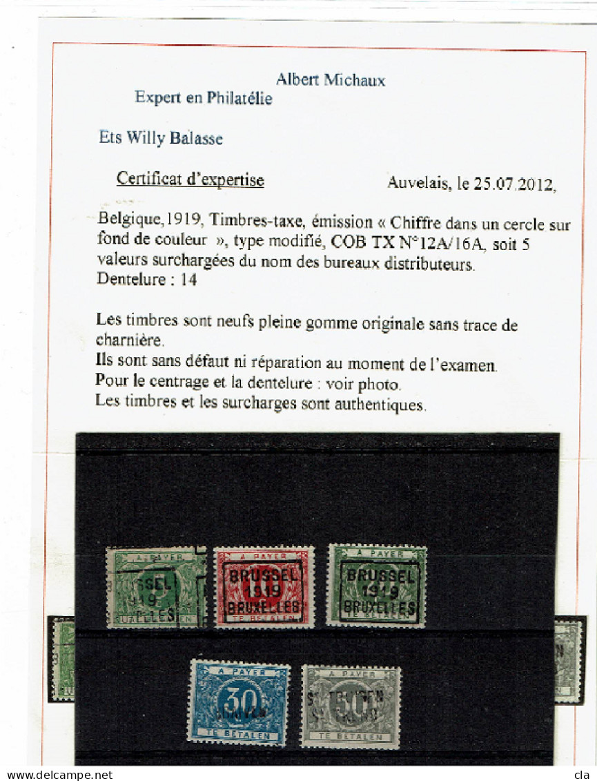 TX 12A/26A  **  Certificat Michaux  1300 - Sellos