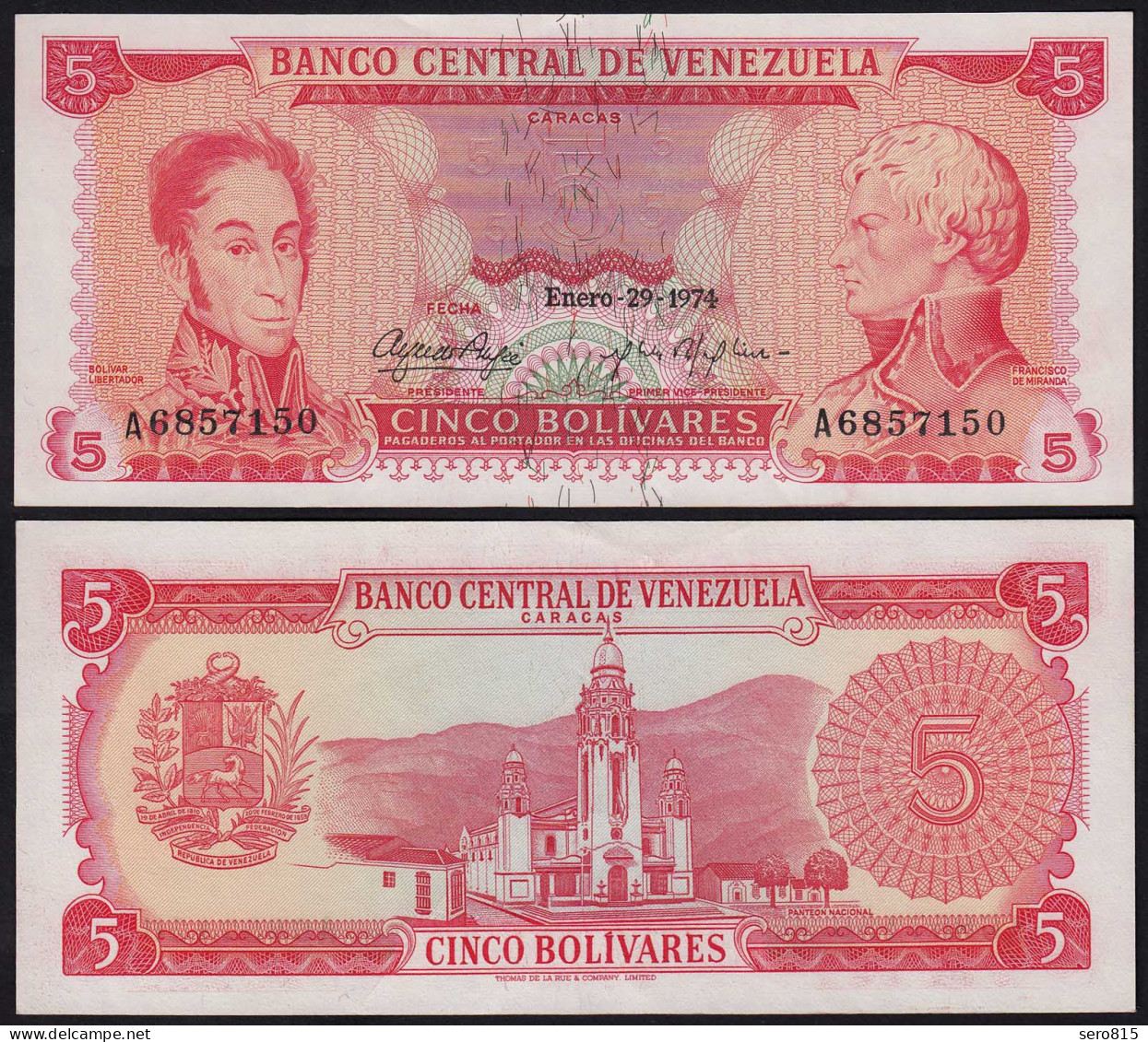 Venezuela 5 Bolivares Banknote 1974 AUNC (1-) Pick 50h   (23943 - Autres - Amérique