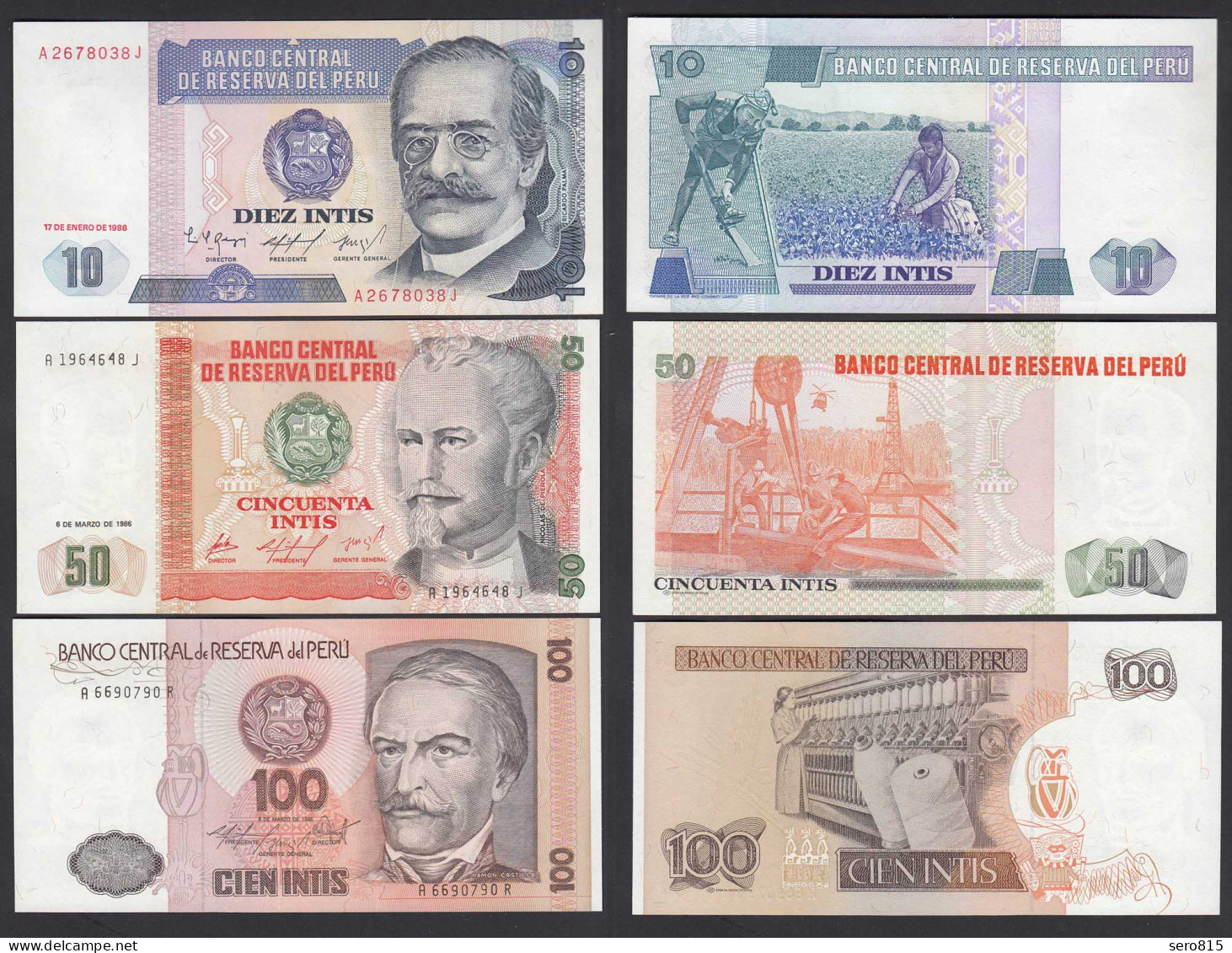 Peru 10,50,100 Intis Banknoten 1986 UNC (1)    (24011 - Sonstige – Amerika