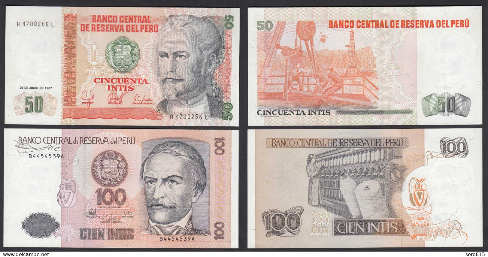 PERU 50 + 100 Intis Banknoten UNC (1) Pick 131 + 133   (24136 - Other - America