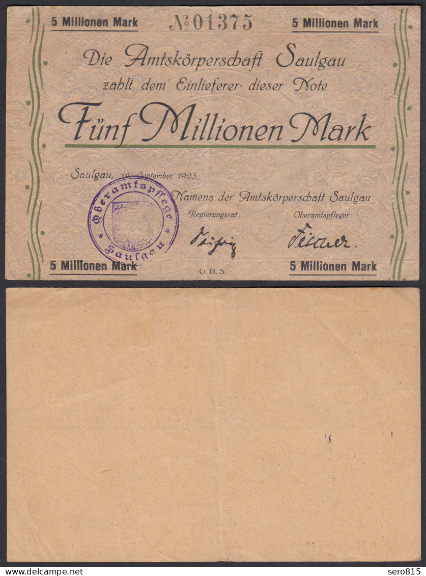 Saulgau  5 Millionen Mark 1923 Notgeld Württemberg  (24160 - Autres & Non Classés