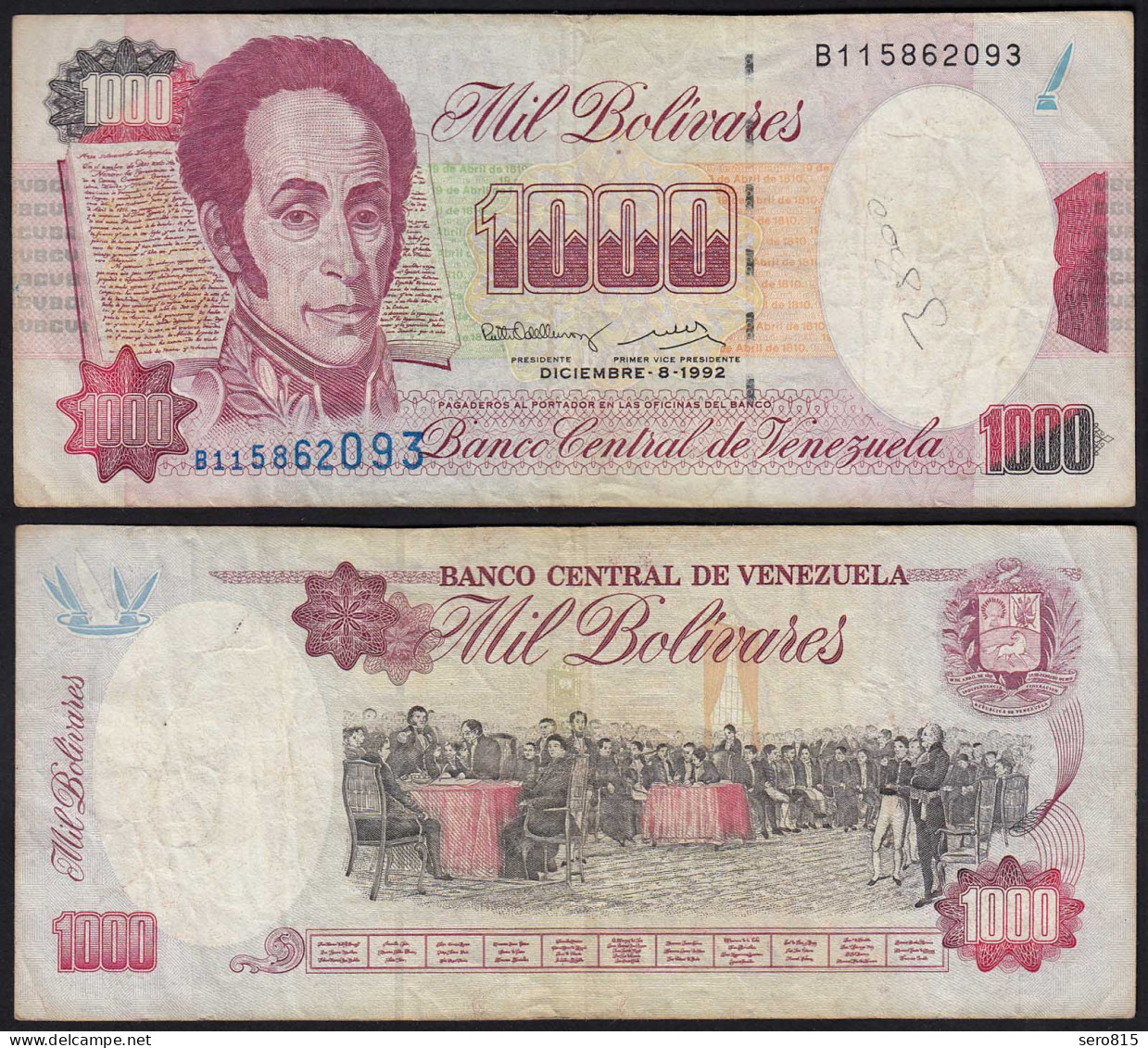 Venezuela 1000 Bolivares Banknote 1992 F (4) Pick 73c  (24212 - Other - America