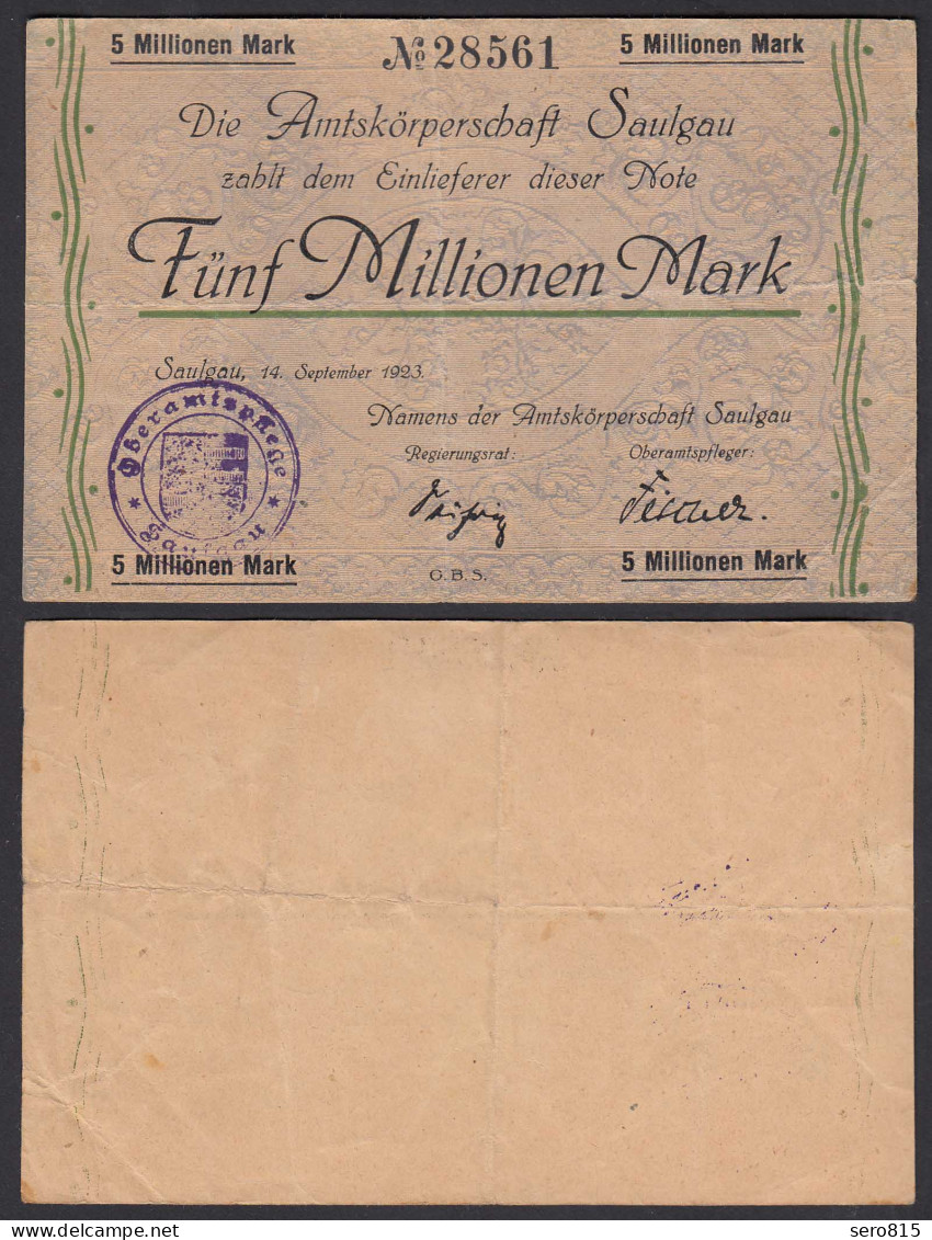 Saulgau  5 Millionen Mark 1923 Notgeld Württemberg  (24159 - Other & Unclassified