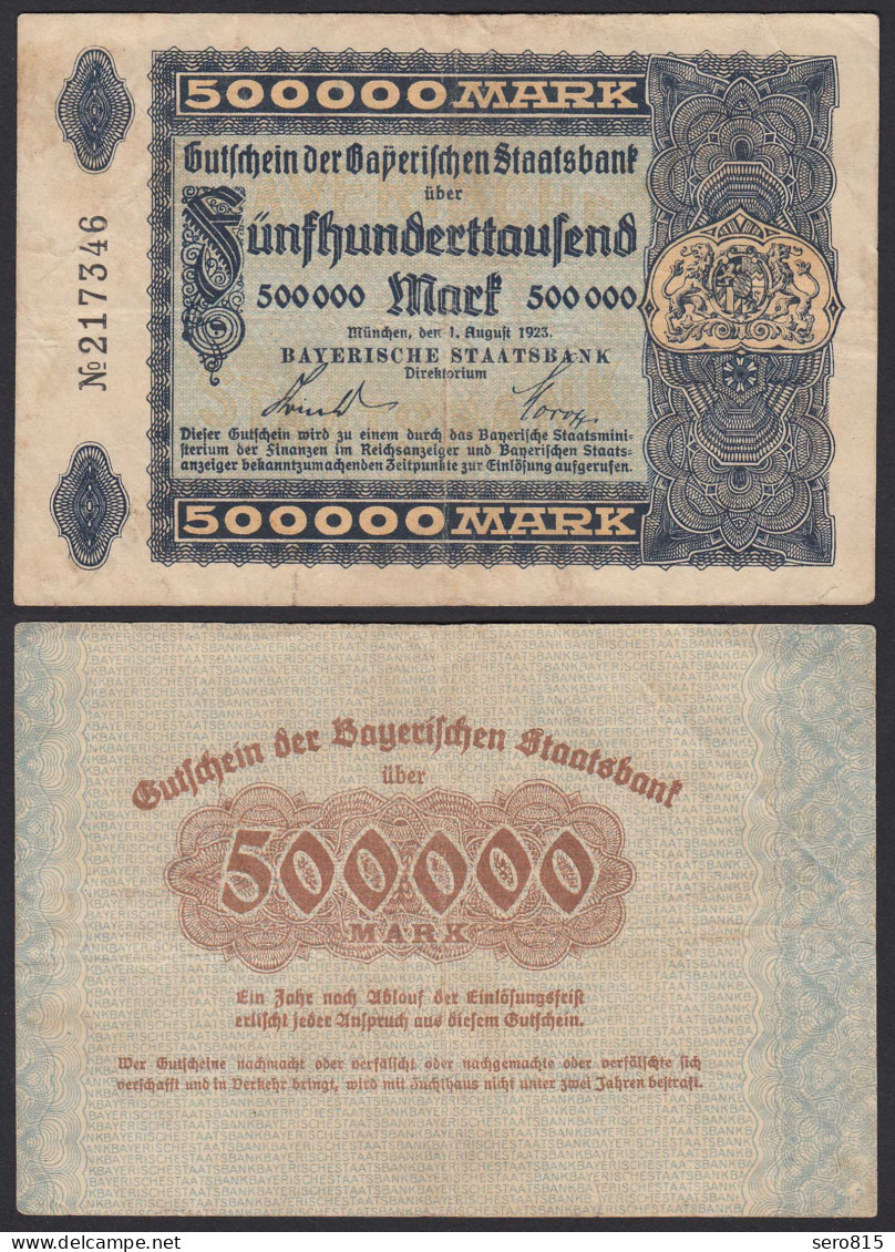 500000 500.000 Mark Gaperische BAYERISCHE Staatsbank 1923 VF- RAR (20135 - Sonstige & Ohne Zuordnung