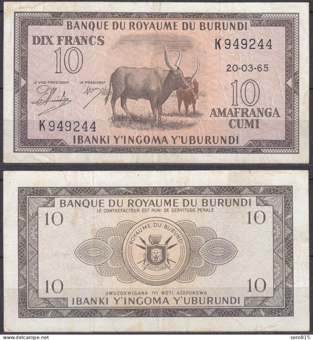 Burundi 10 Francs 20-03-1965 PICK 9 VF (3)    (11575 - Autres - Afrique