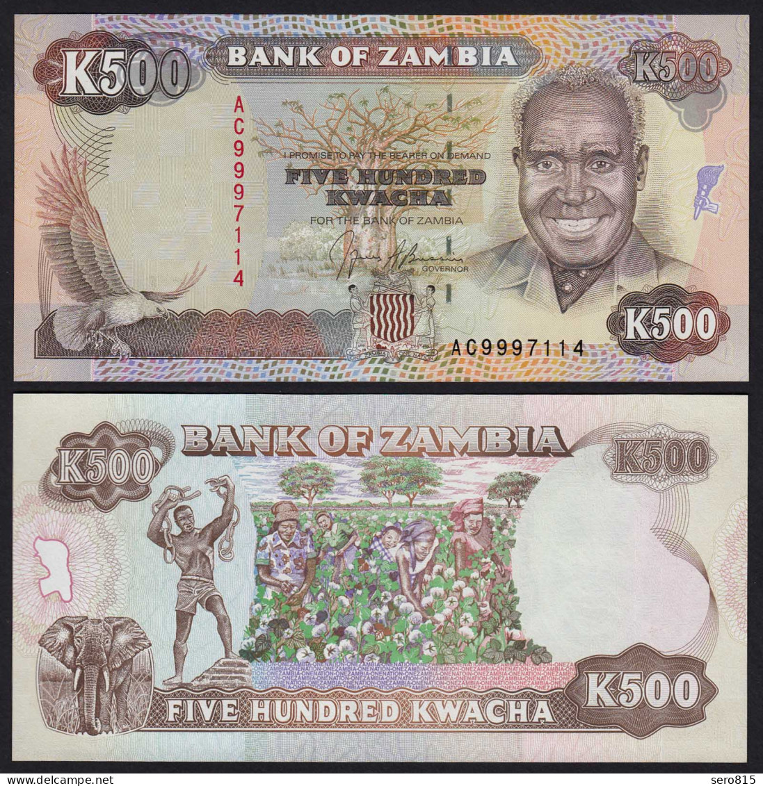 SAMBIA - ZAMBIA 500 Kwacha Banknote (1991) UNC Pick 35  (21126 - Autres - Afrique