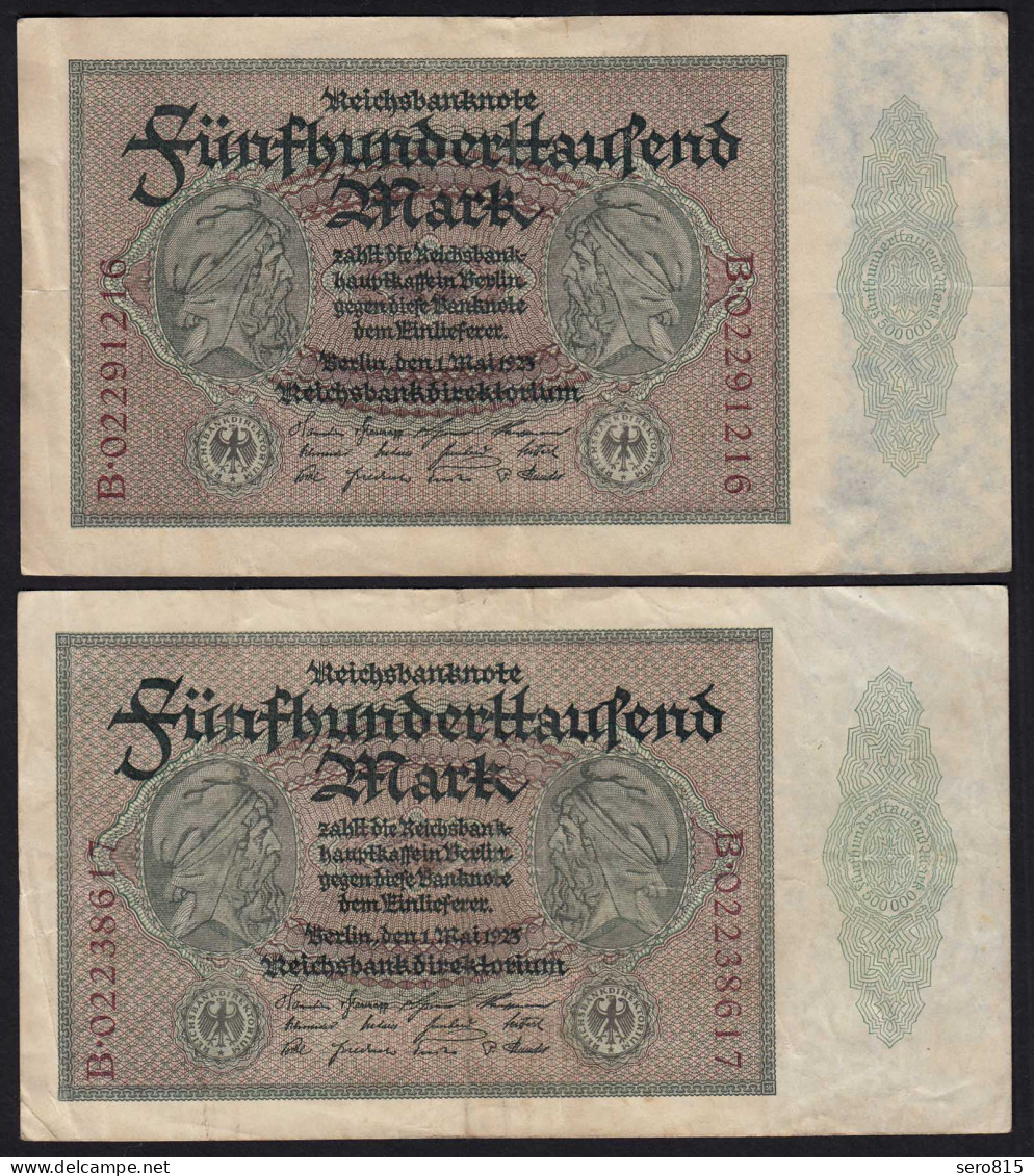 Reichsbanknote - Paar 500000 500.000 Mark 1923 Ros. 87b VF Laufende Nummer - Autres & Non Classés