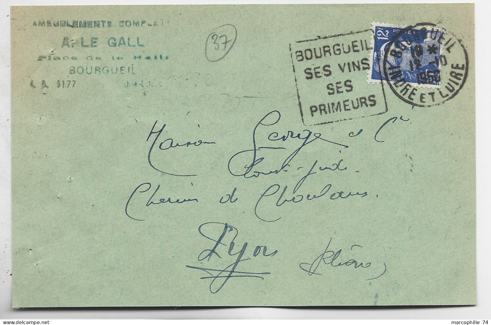 GANDON 12FR CARTE PRIVEE DAGUIN BOURGEUIL SES VINS 12.10.1950 INDRE ET LOIRE - Mechanical Postmarks (Advertisement)