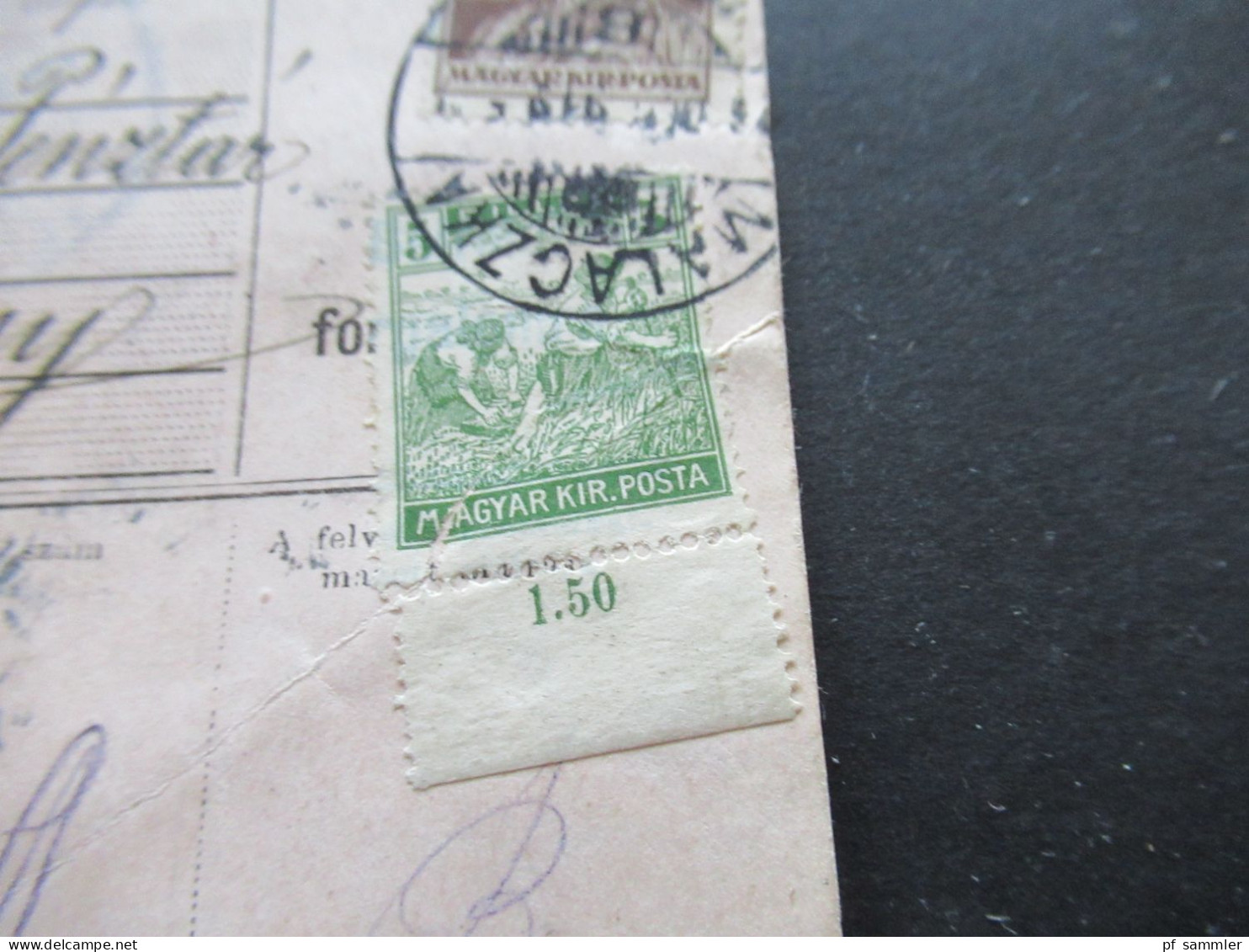 Ungarn 1919 GA / Postanweisung Postautalvany Mit 2x Zusatzfrankatur Rückseitig Violetter Stempel Pozsony - Lettres & Documents