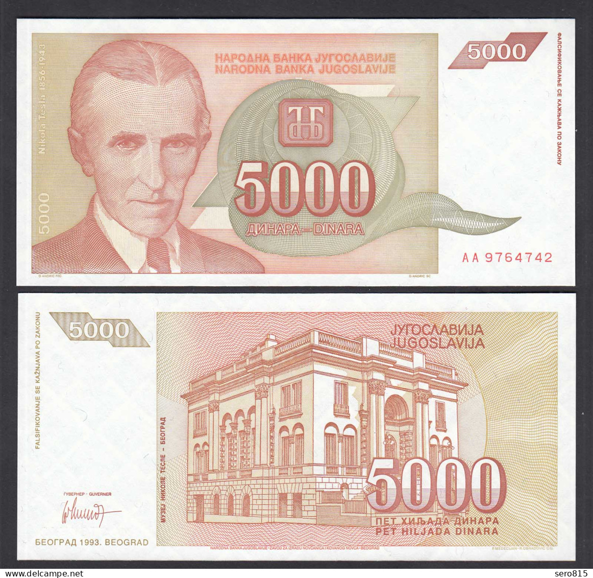 Jugoslawien - Yugoslavia 5000 Dinara 1993 Pick 128 UNC (1)    (26409 - Joegoslavië