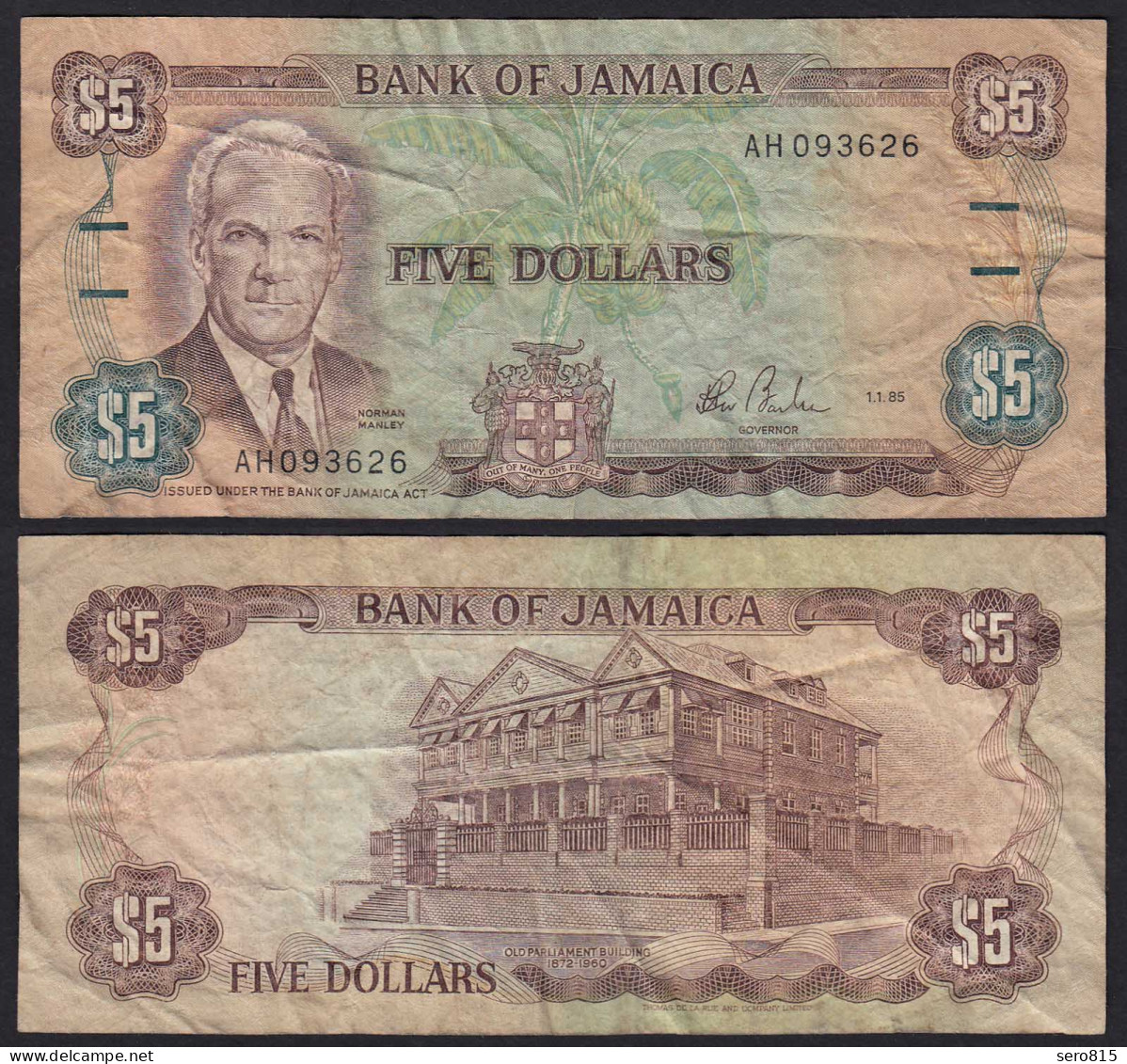 JAMAIKA - JAMAICA 5 Dollars Banknote 1985 Pick 70a F- (4-)      (21529 - Autres - Amérique