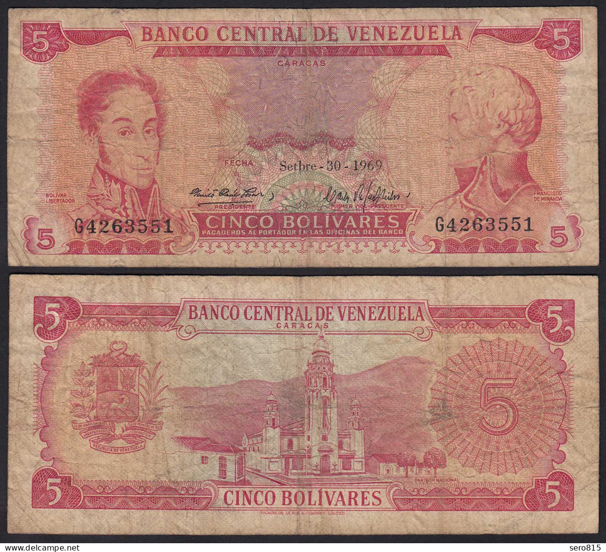 Venezuela 5 Bolivares Banknote 30.9.1969 VG (5) Pick 50c   (23939 - Autres - Amérique