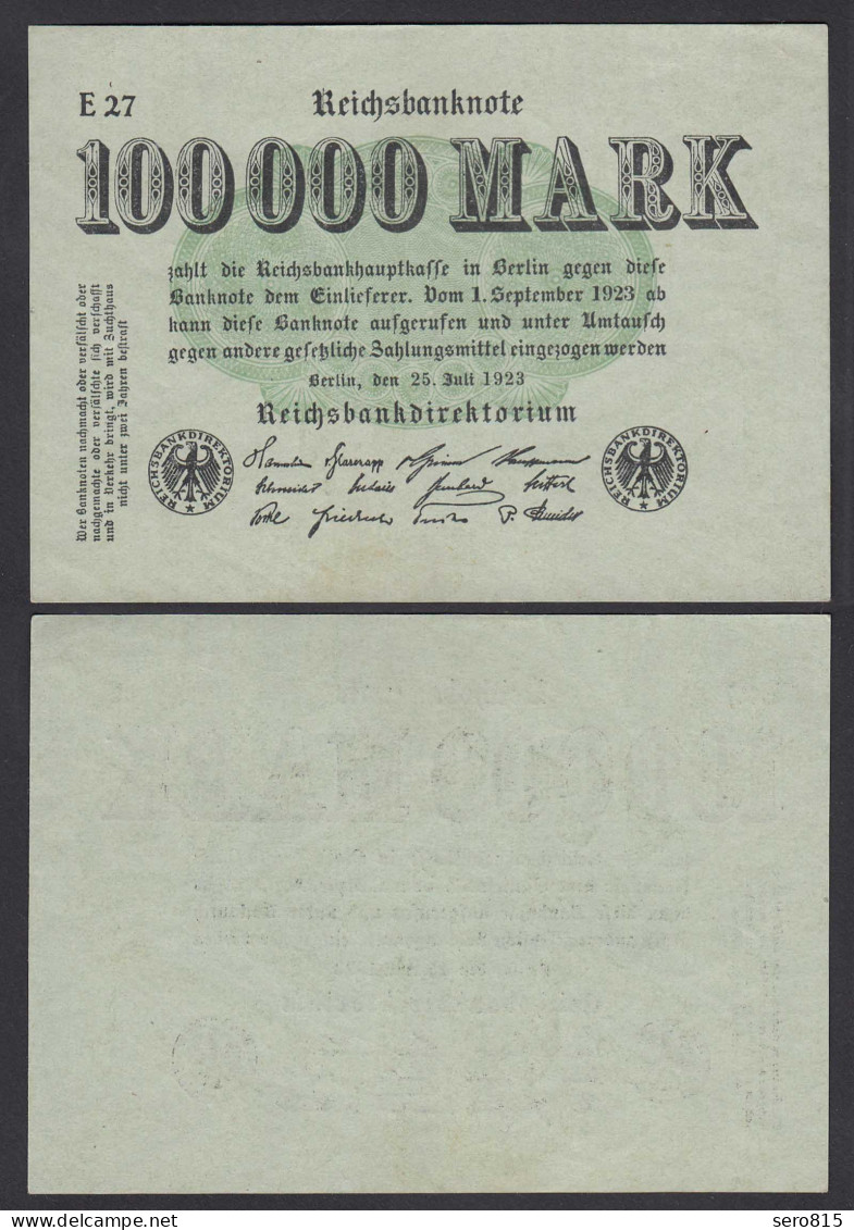 100.000 100000 Mark 1923 Ro 90a Pick 100 -  FZ: E BZ: 27 AUNC (1-)    (28360 - Sonstige & Ohne Zuordnung