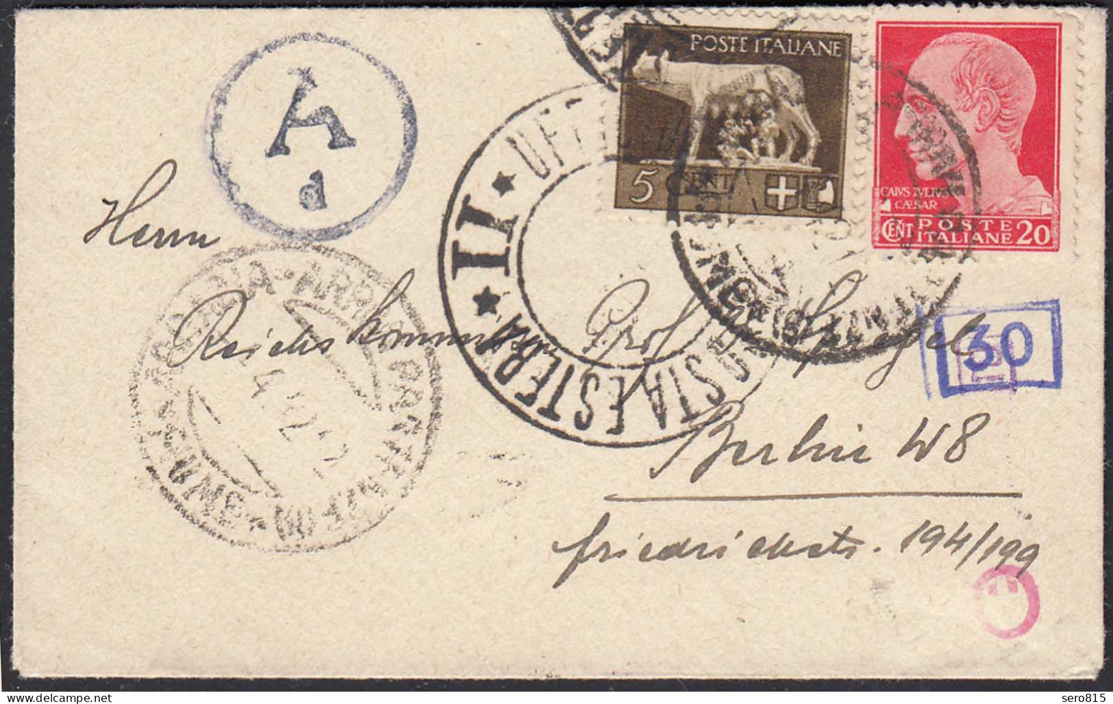Italien-Italy 1942 Kleiner Briefumschlag Mit Zensur Nach Berlin W8    (28392 - Unclassified
