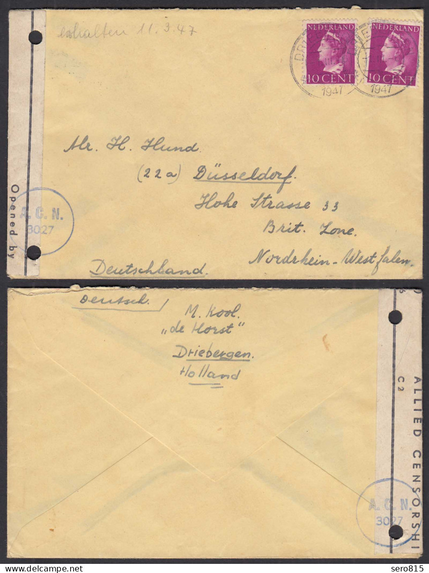 Holland 1947 Driebergen Zensur A.C.N.3027 In Die Britische Zone Düsseldorf  - Other & Unclassified