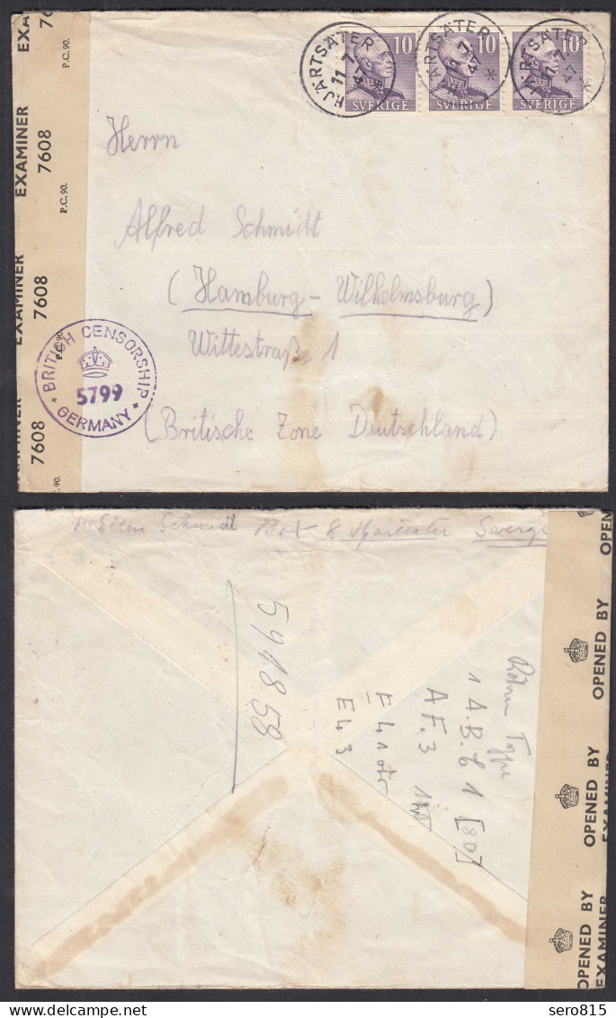 Schweden 1947 HJÄRTSÄTER Nach Hamburg Mit BRITISH CENSOSHIP 5799    (28715 - Other & Unclassified